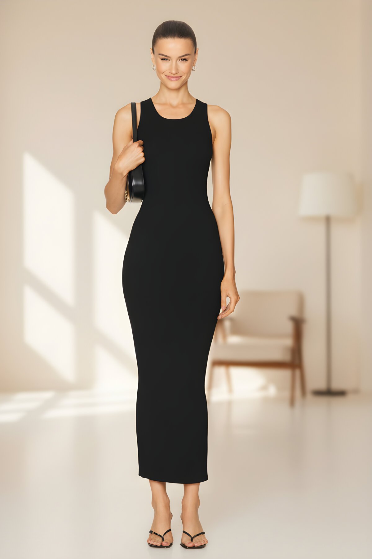 Long Silk Jersey Lined Dress - Black - Zagrep