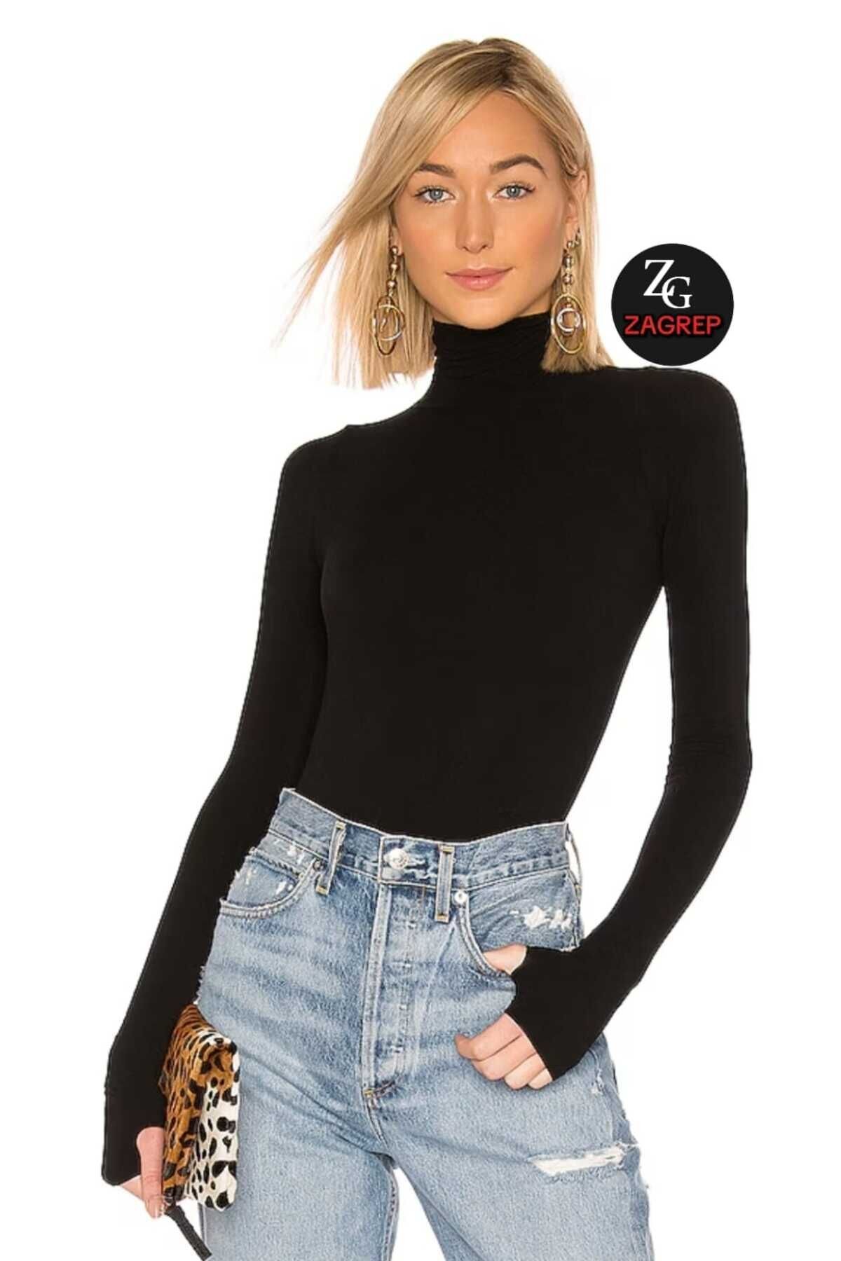 Turtleneck Thumb-Hole Bodysuit - Black - Zagrep