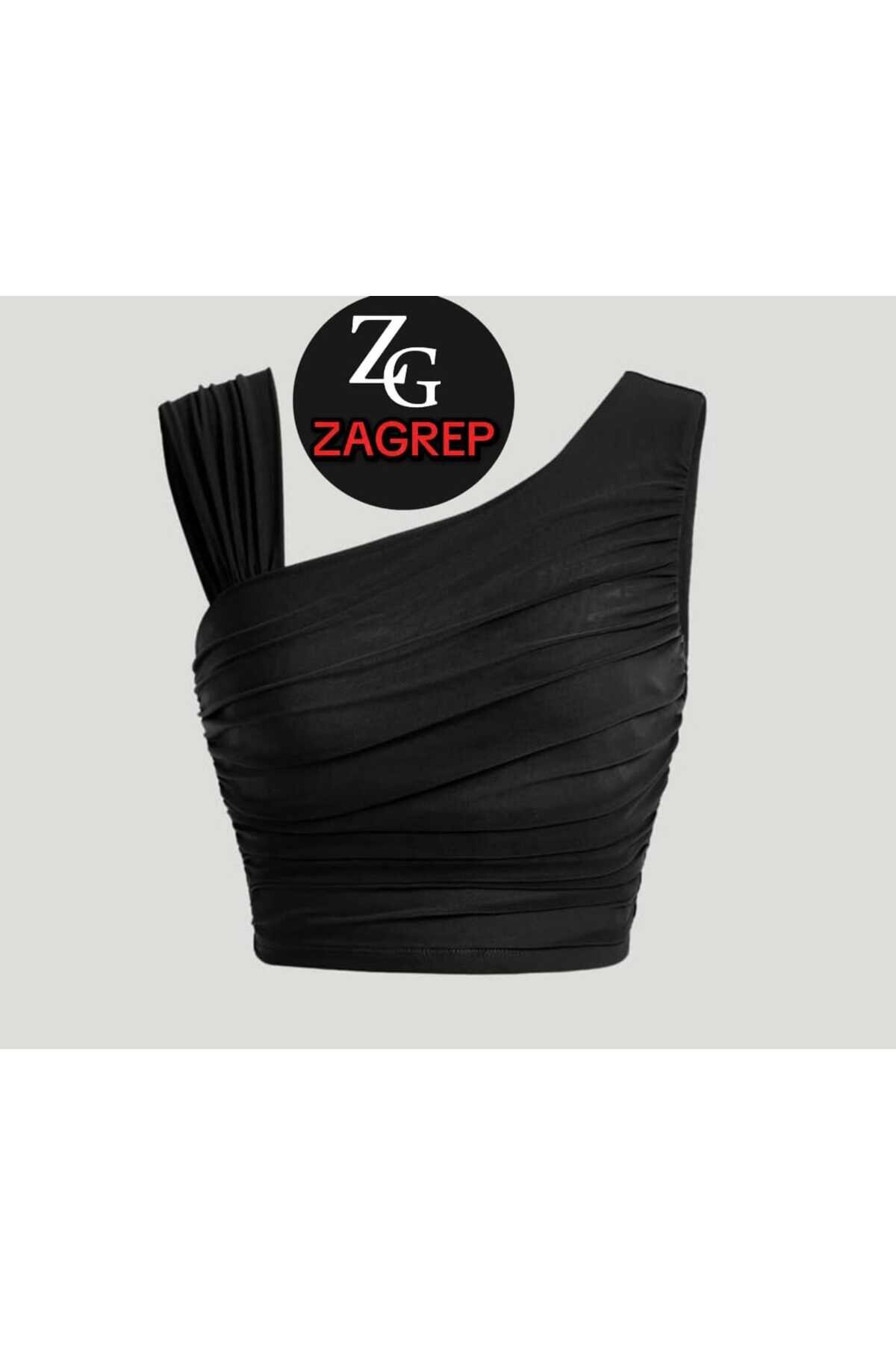 بستييه أسود من جيرسي حريري بتفاصيل ثنيات كتف - Zagrep