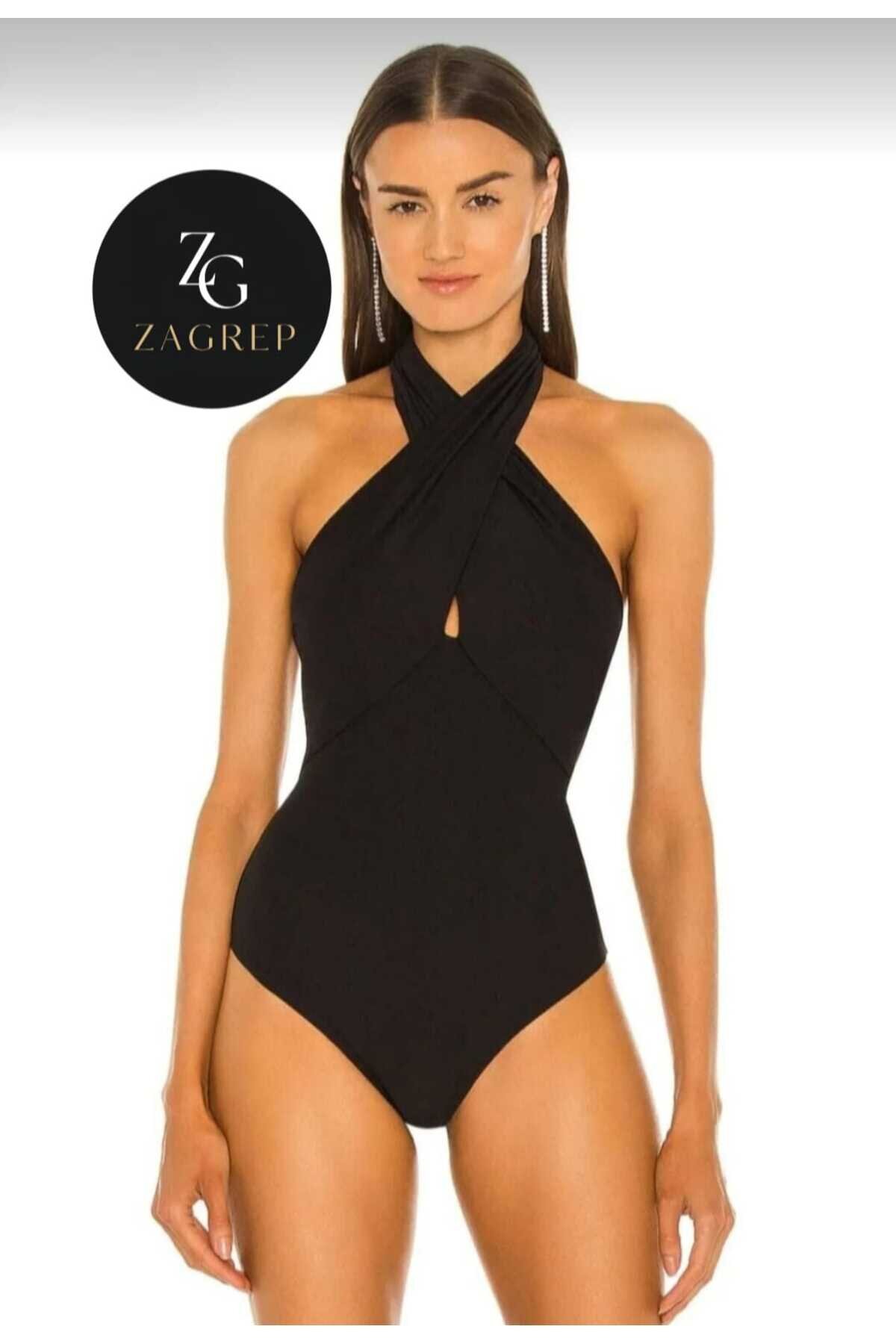 بودي سوت أسود جيرسيه حرير بربطة عنق - Zagrep