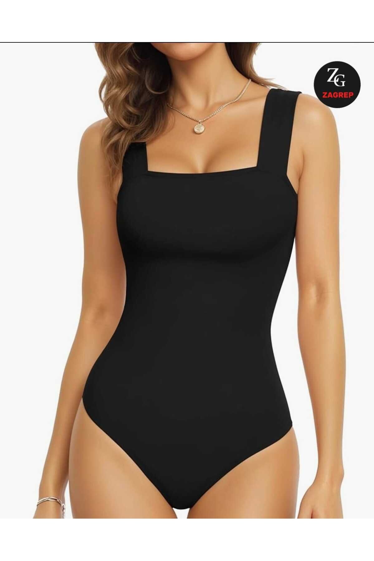 Opaque Wide-Strap Square-Neck Silk Jersey Bodysuit - Black - Zagrep