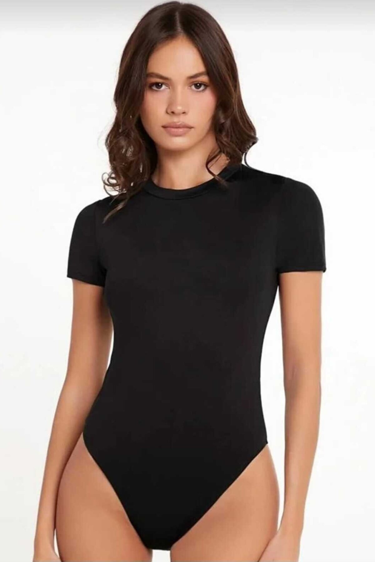 Short Sleeve Crew Neck Bodysuit - Black - Zagrep