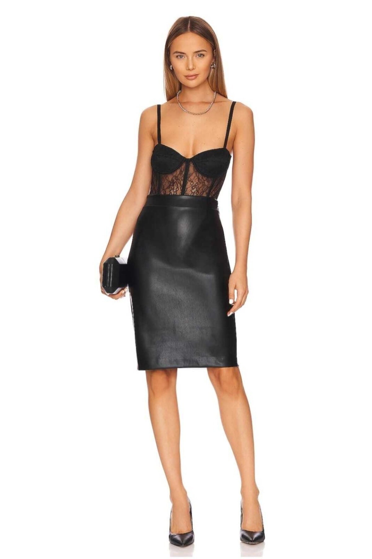 تنورة ميدي جلد سوداء - Zagrep