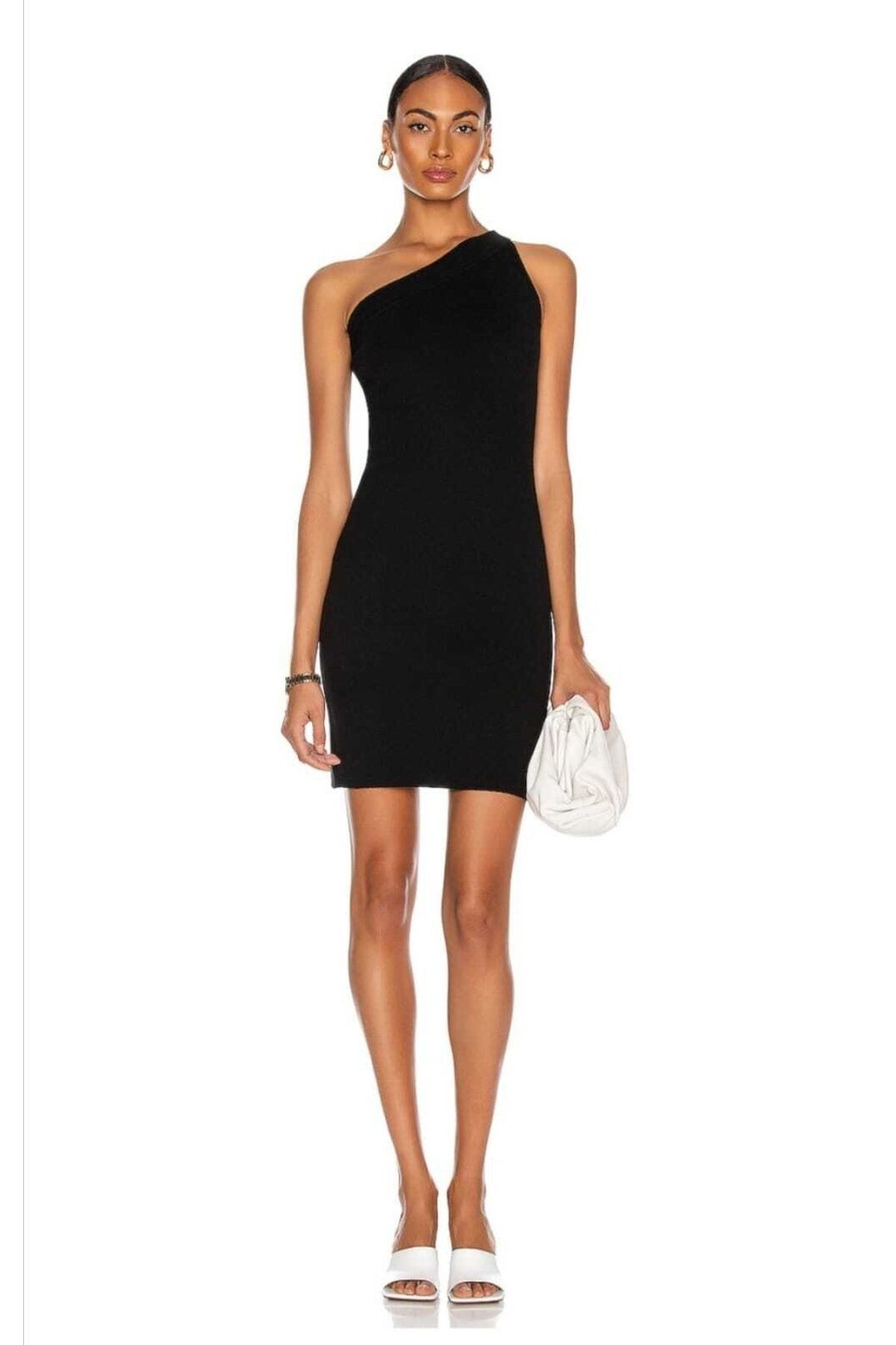 Siyah Mini Sol Omuz Detaylı Abiye Elbise - Zagrep