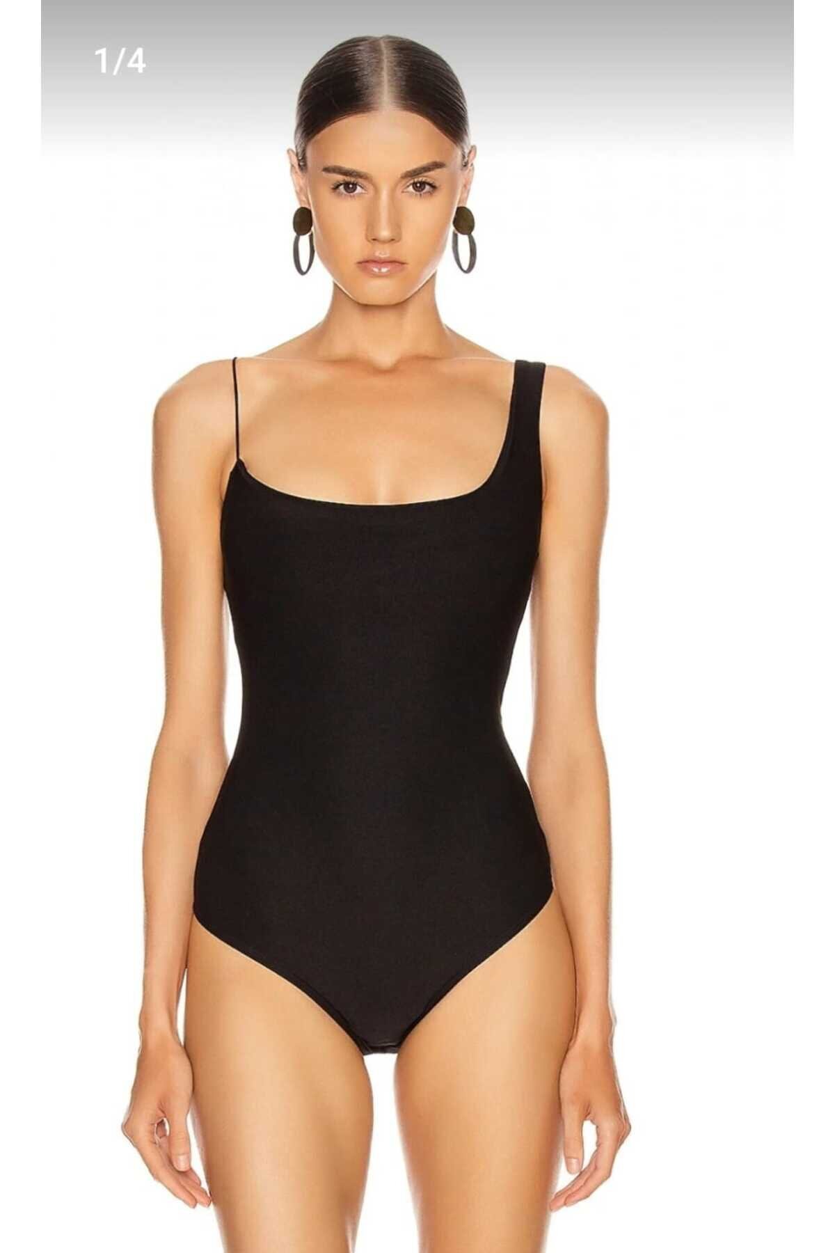 Elasticated Spaghetti Strap Bodysuit - Black - Zagrep
