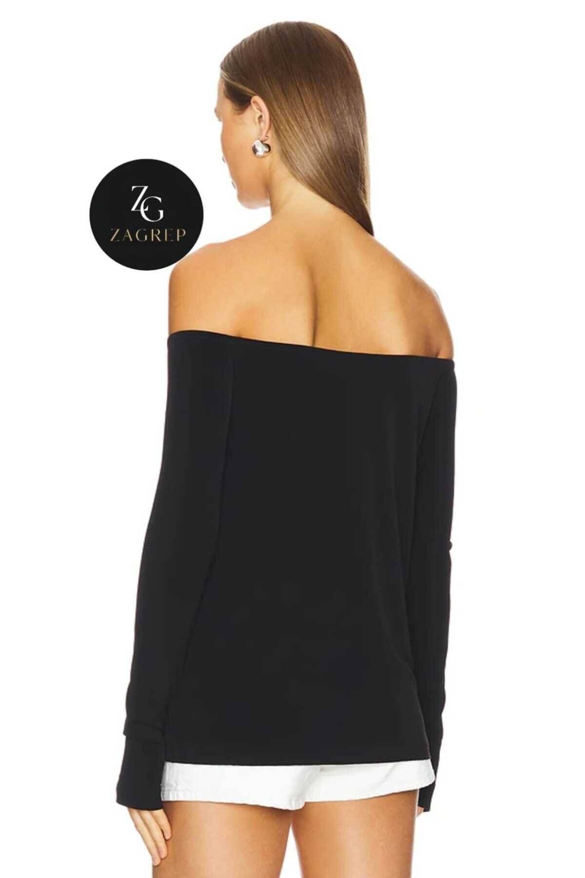 Strapless Silk Jersey Double-Layered Thumb-Hole Blouse - Black - Zagrep