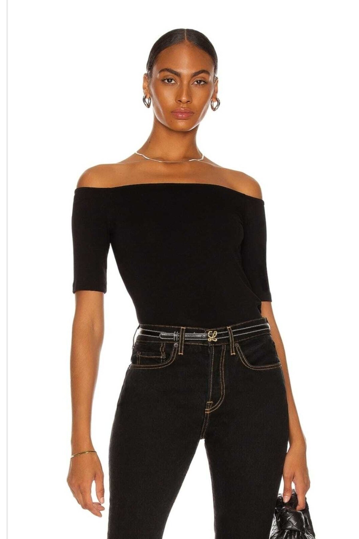 Strapless Short Sleeve Blouse - Black - Zagrep