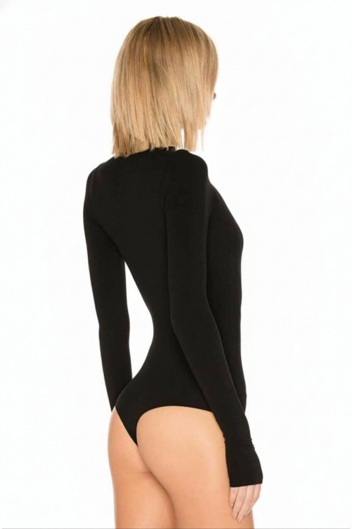 Turtleneck Double-Layered Silk Jersey Thumbhole Bodysuit - Red - Zagrep