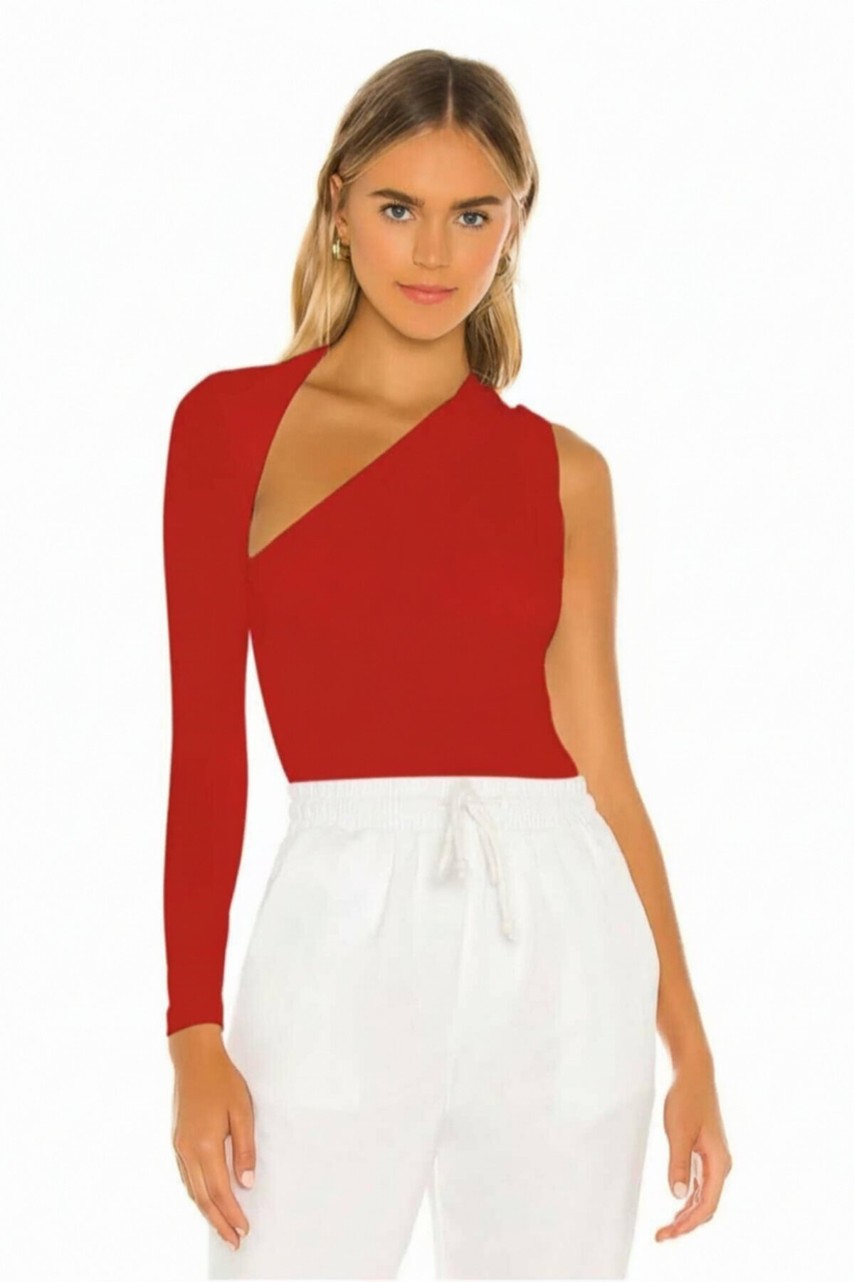 Kırmızı Omuz Büzgülü Ön Dekolteli Jarse İç Göstermez Body & Bodysuit - Zagrep