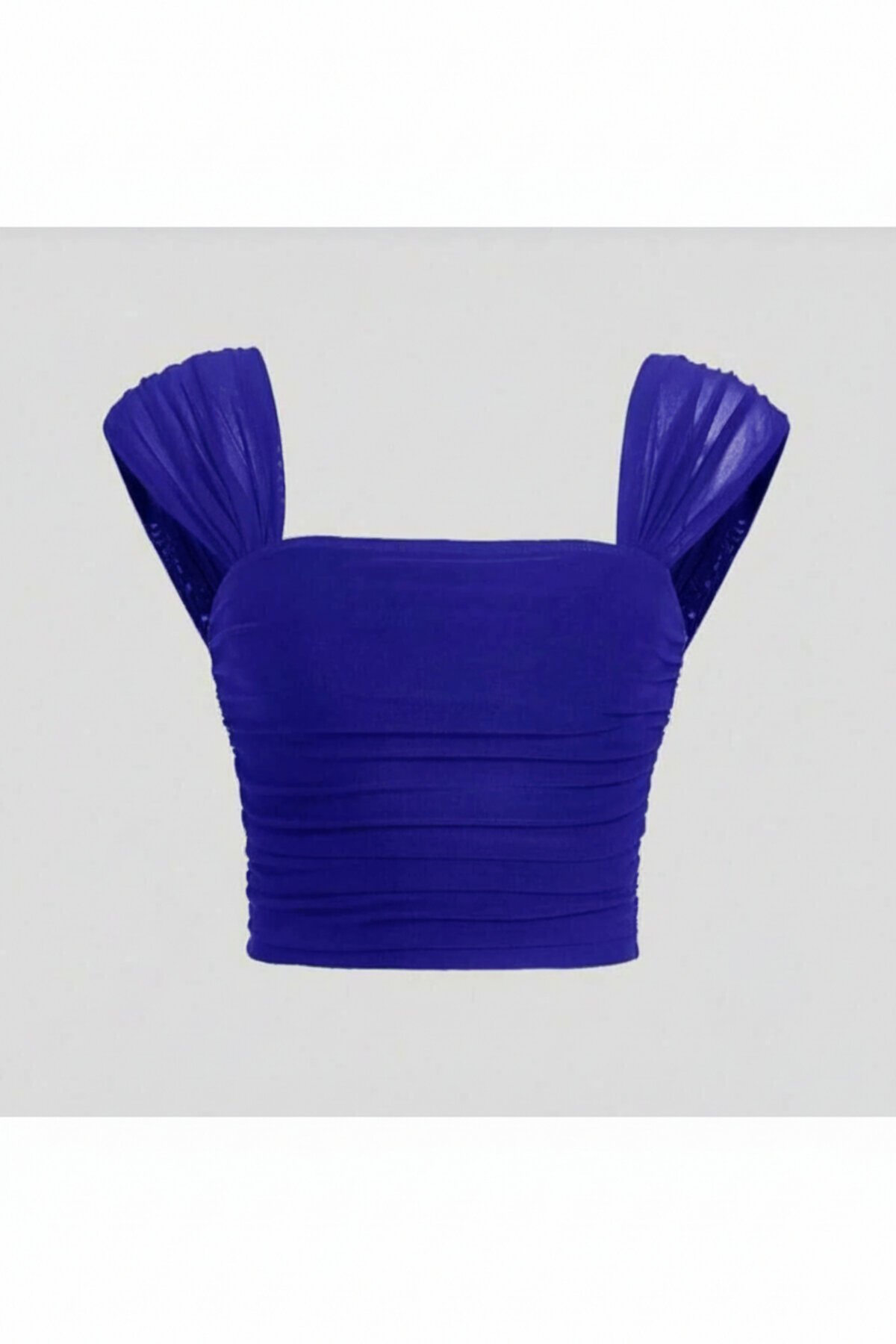 Cropped Silk Jersey Ruched Draped-Sleeve Bustier - Sapphire Blue - Zagrep