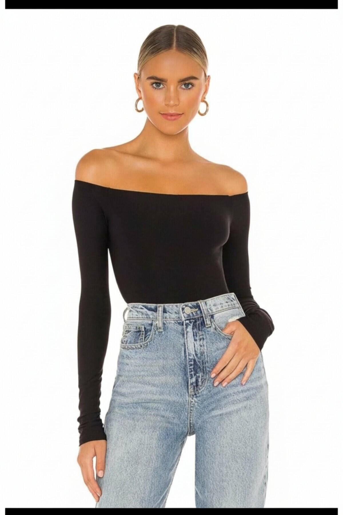 Dropped Shoulder Silk Jersey Double-Layered Body - Black - Zagrep