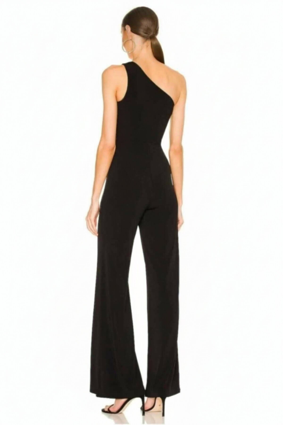 One Shoulder Silk Jersey Jumpsuit - Black - Zagrep