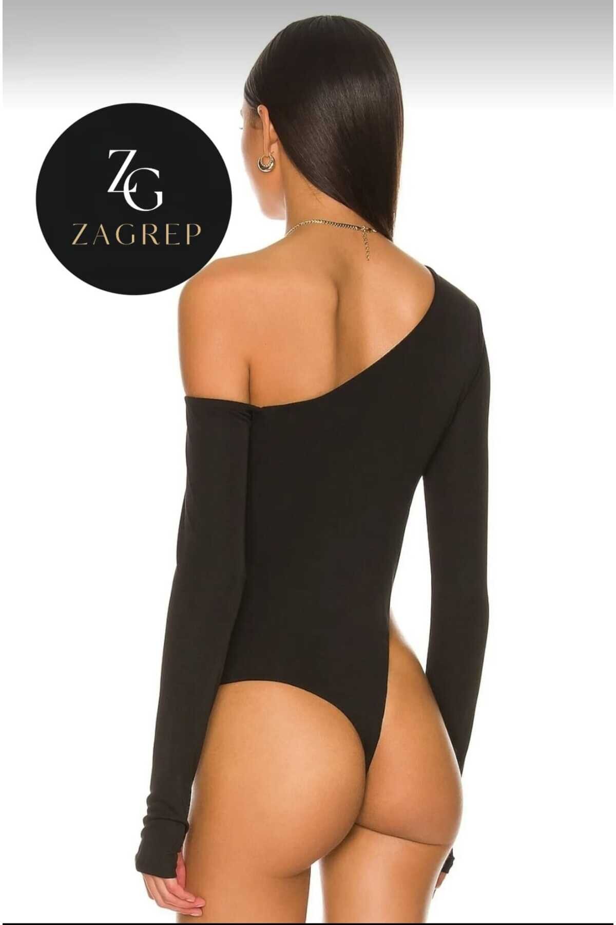 Silk Jersey Thumbhole Shoulder-Detail Bodysuit - Emerald Green - Zagrep