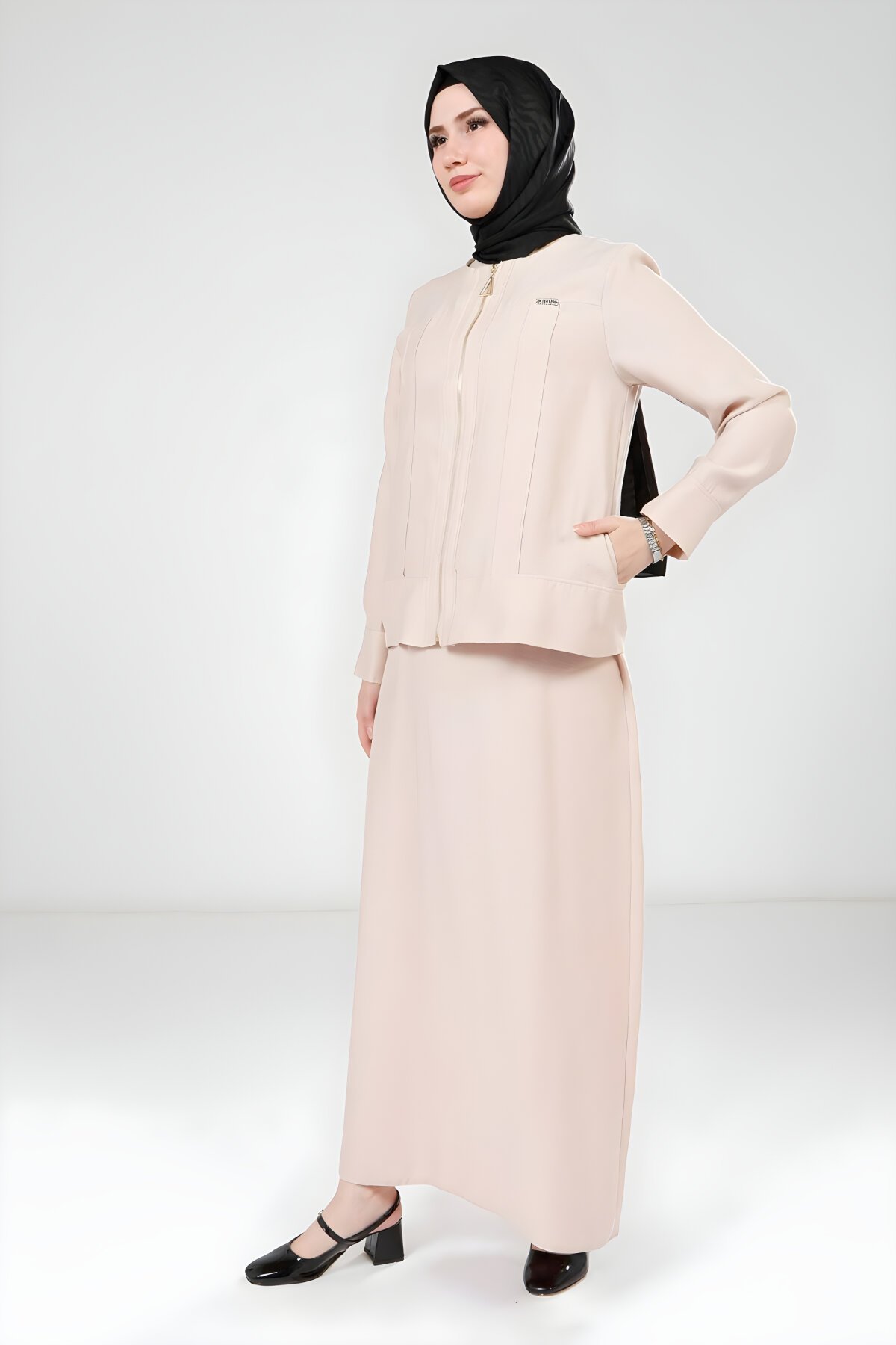 Bej Ceketli Elbise Bej Ceketli Elbise