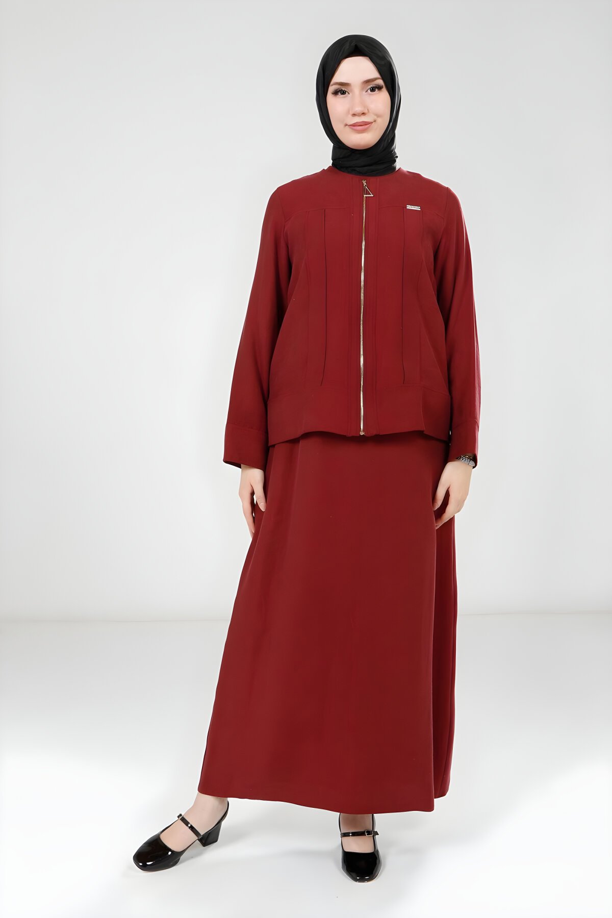 Bordo Ceketli Elbise