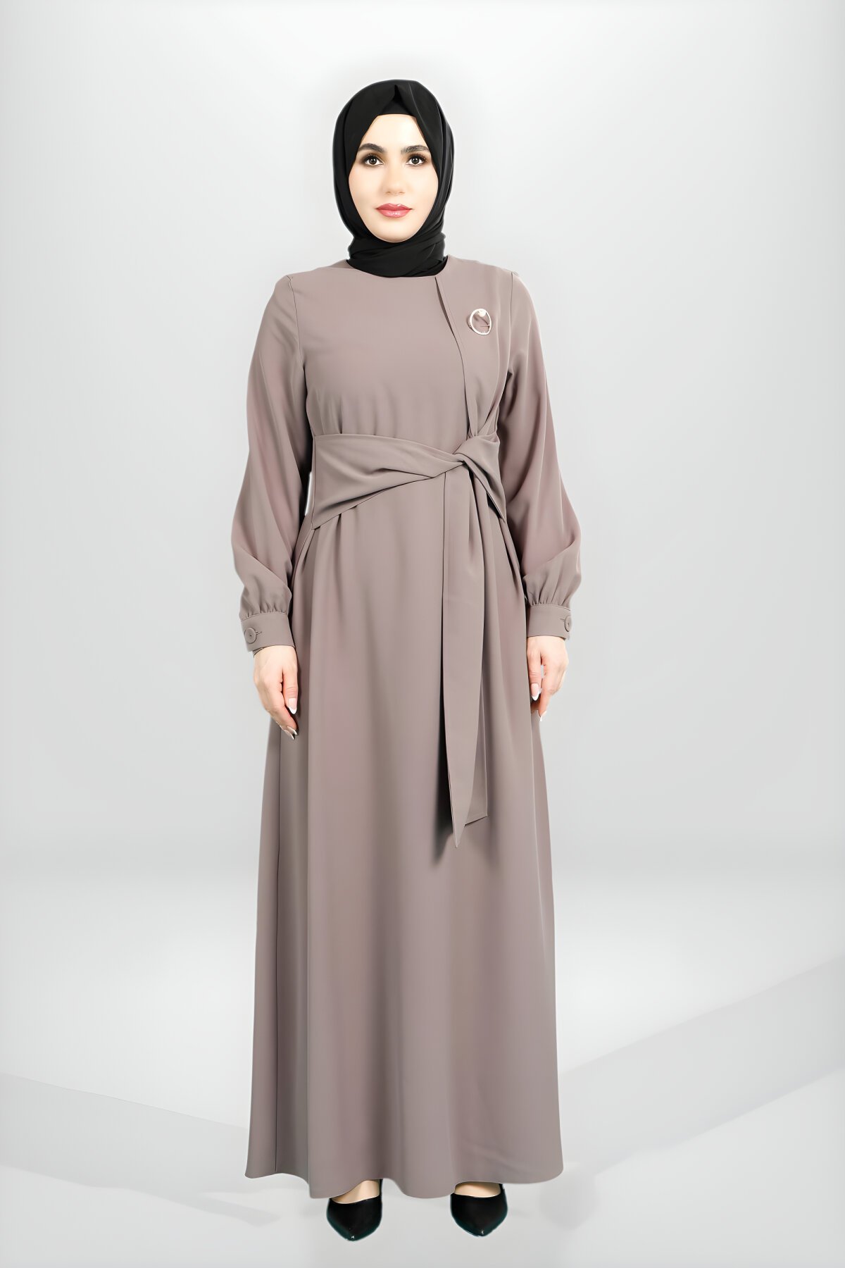 Vizon Önden Bağlama Broşlu Elbise