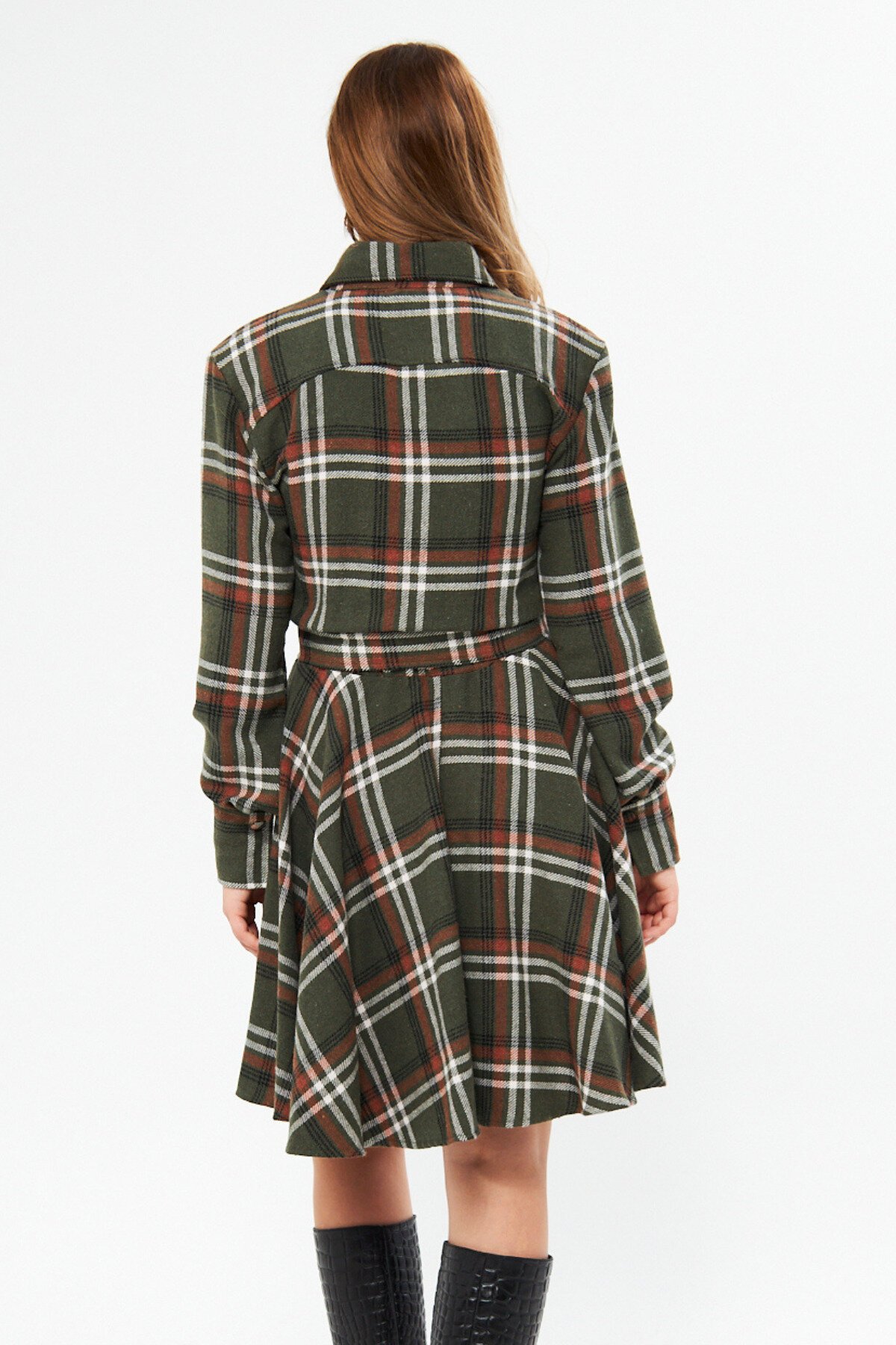 Mini Flannel Belted Shirt Dress - Khaki - Bidoluelbise