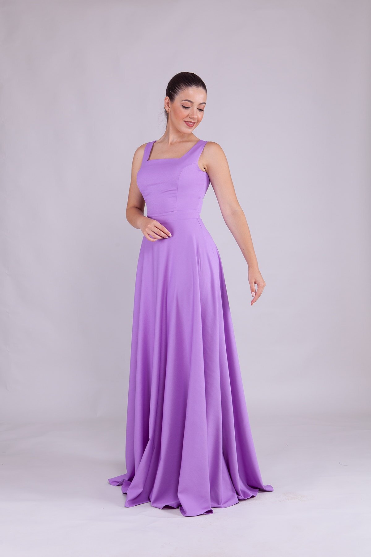 Long Strappy Square Neck Evening Dress - Lilac - Bidoluelbise