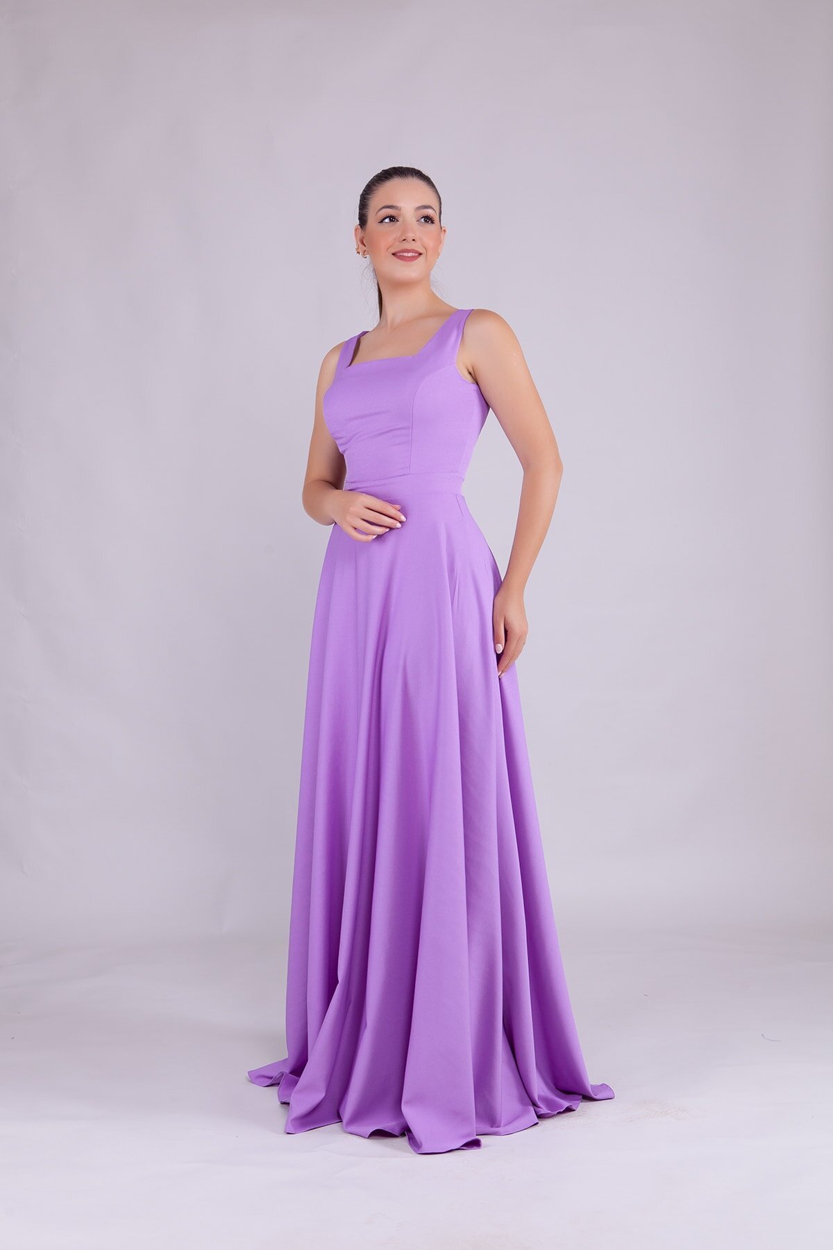 Long Strappy Square Neck Evening Dress - Lilac - Bidoluelbise