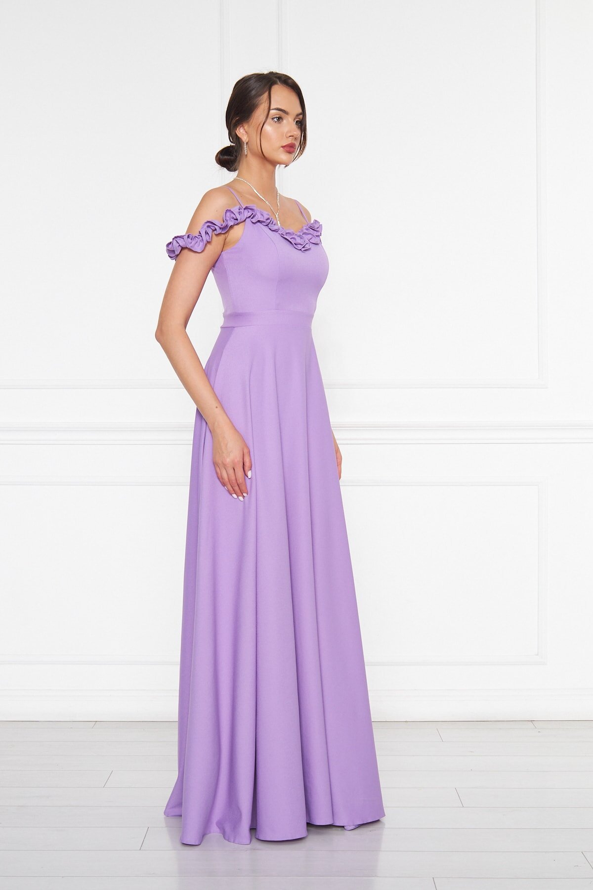 Long Flared Strapless Ruffle-Detail Evening Gown - Lilac - Bidoluelbise