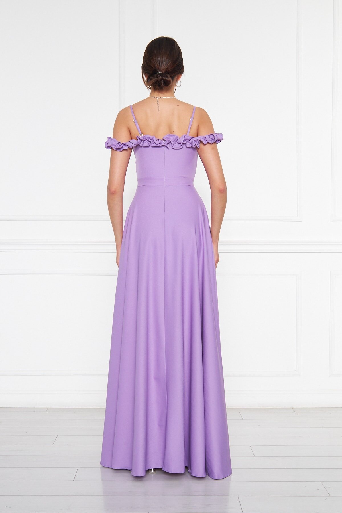 Long Flared Strapless Ruffle-Detail Evening Gown - Lilac - Bidoluelbise