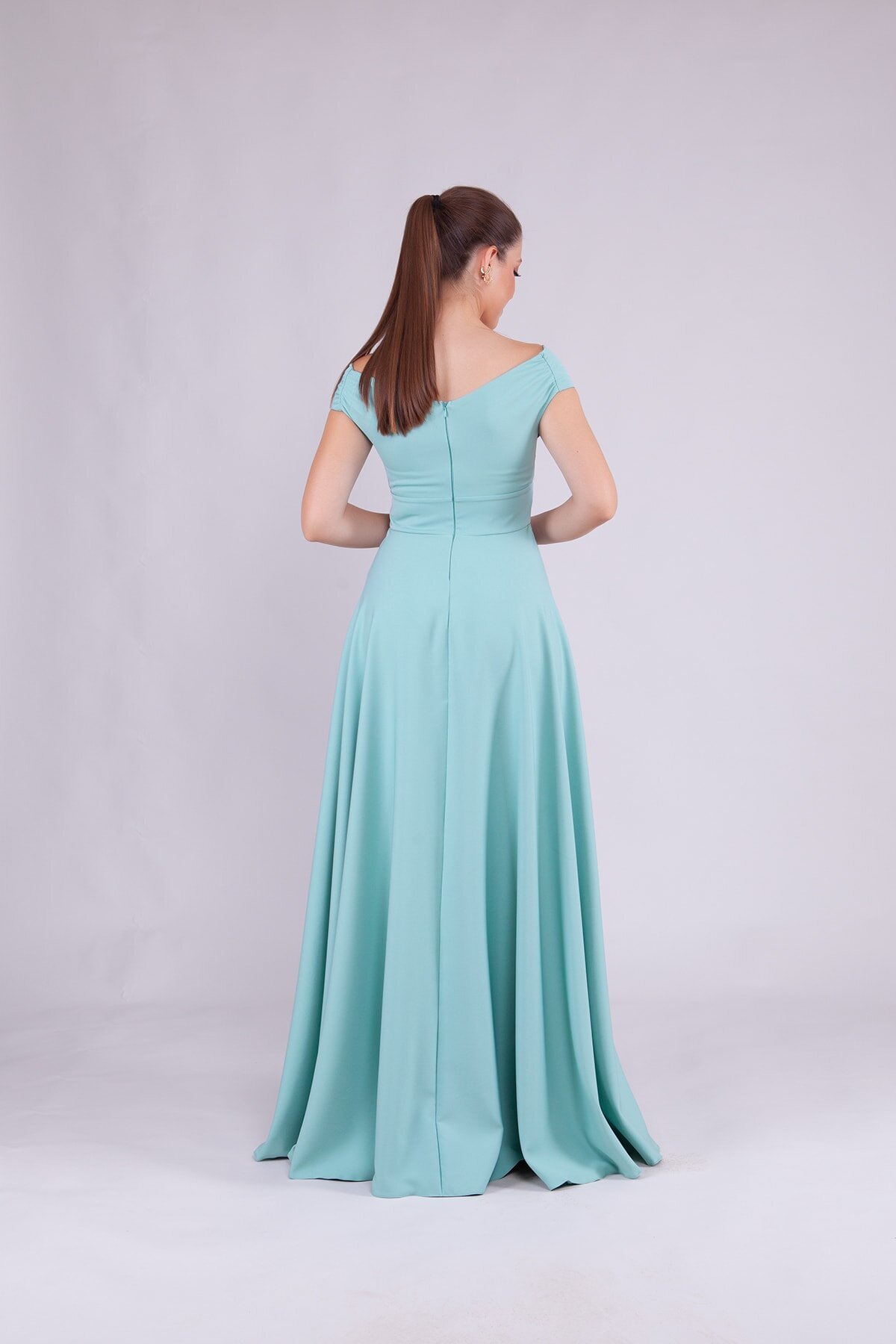 Long Boat-Neck Evening Dress - Mint Green - Bidoluelbise