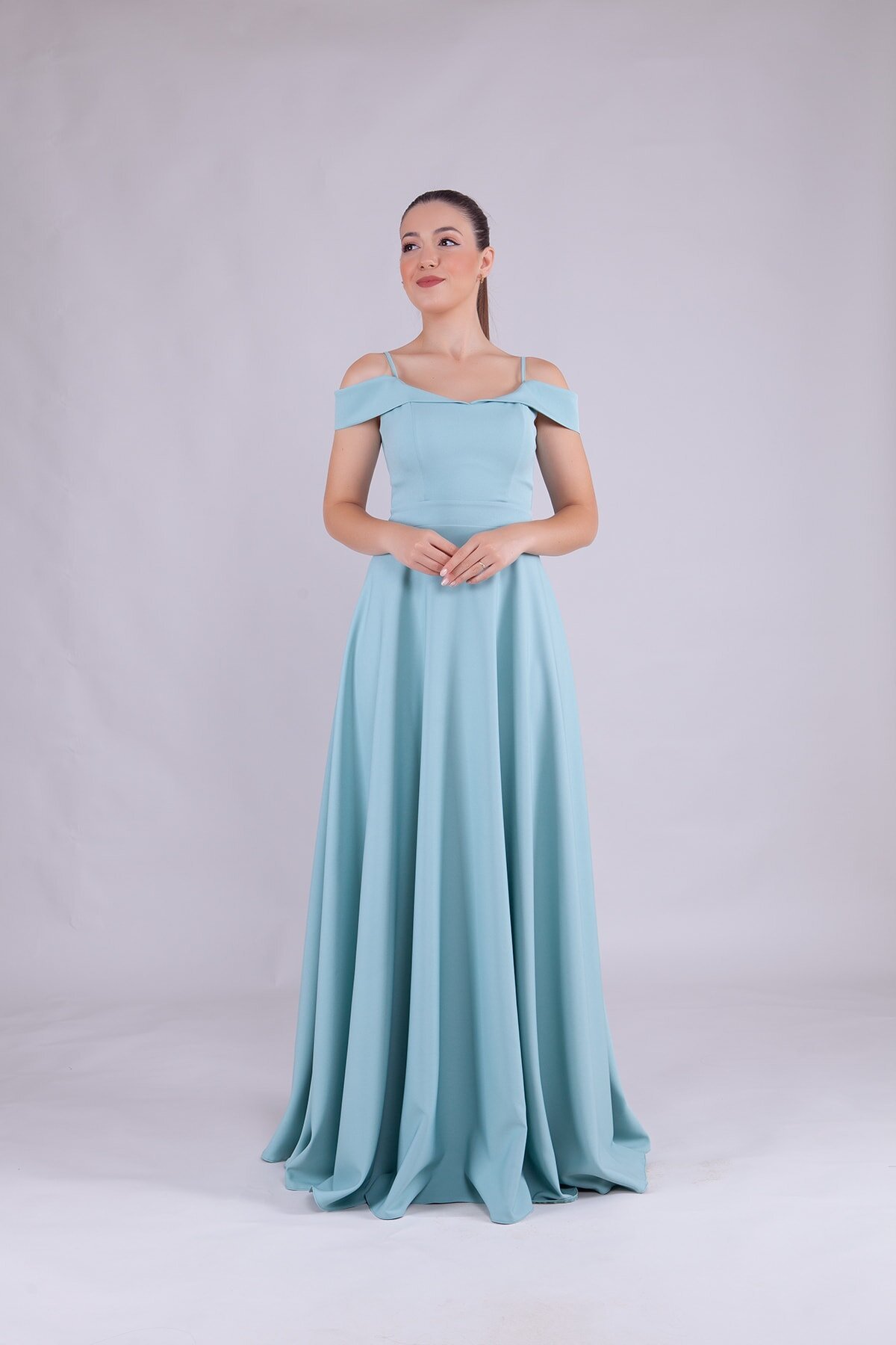 Long Strappy Off-Shoulder Evening Dress - Mint Green - Bidoluelbise