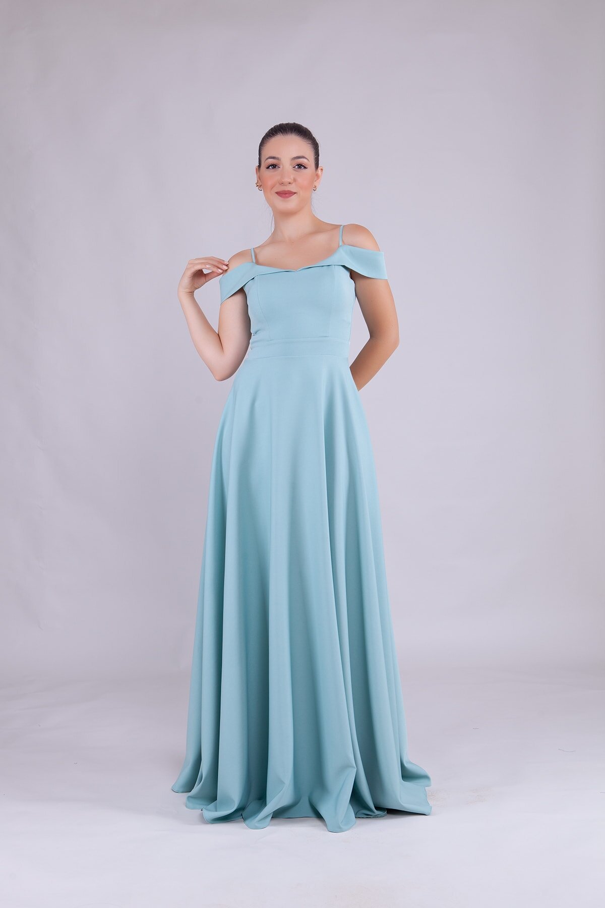 Long Strappy Off-Shoulder Evening Dress - Mint Green - Bidoluelbise