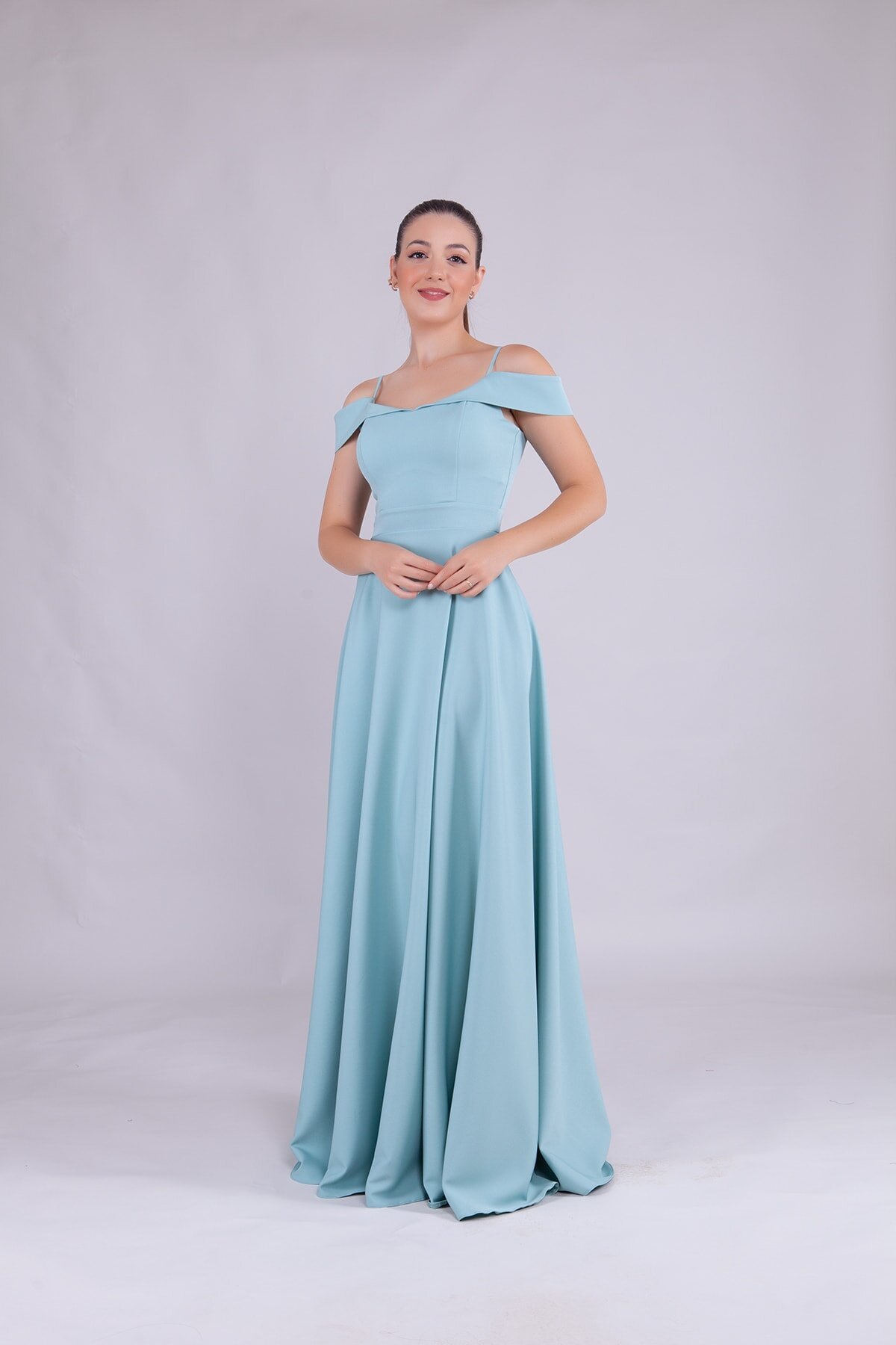 Long Strappy Off-Shoulder Evening Dress - Mint Green - Bidoluelbise
