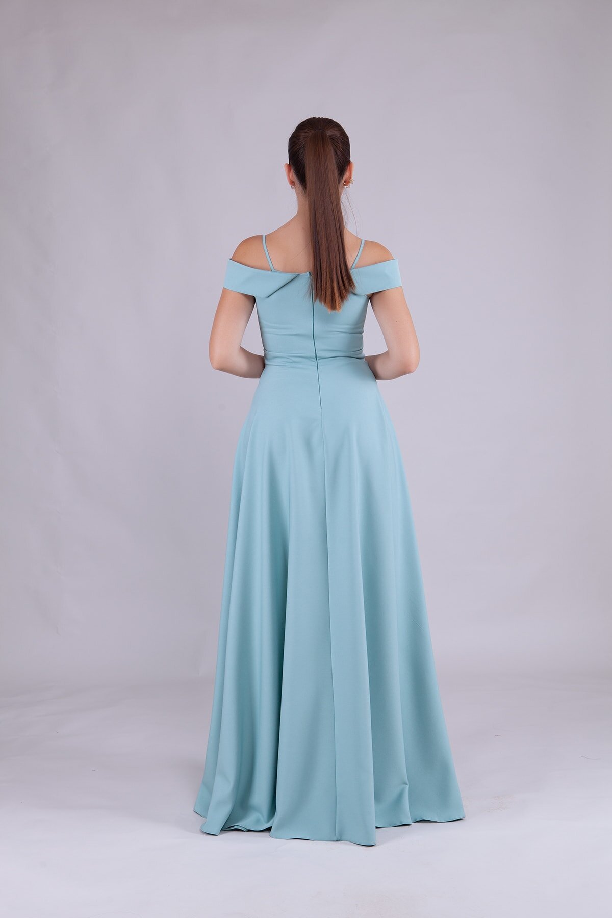 Long Strappy Off-Shoulder Evening Dress - Mint Green - Bidoluelbise