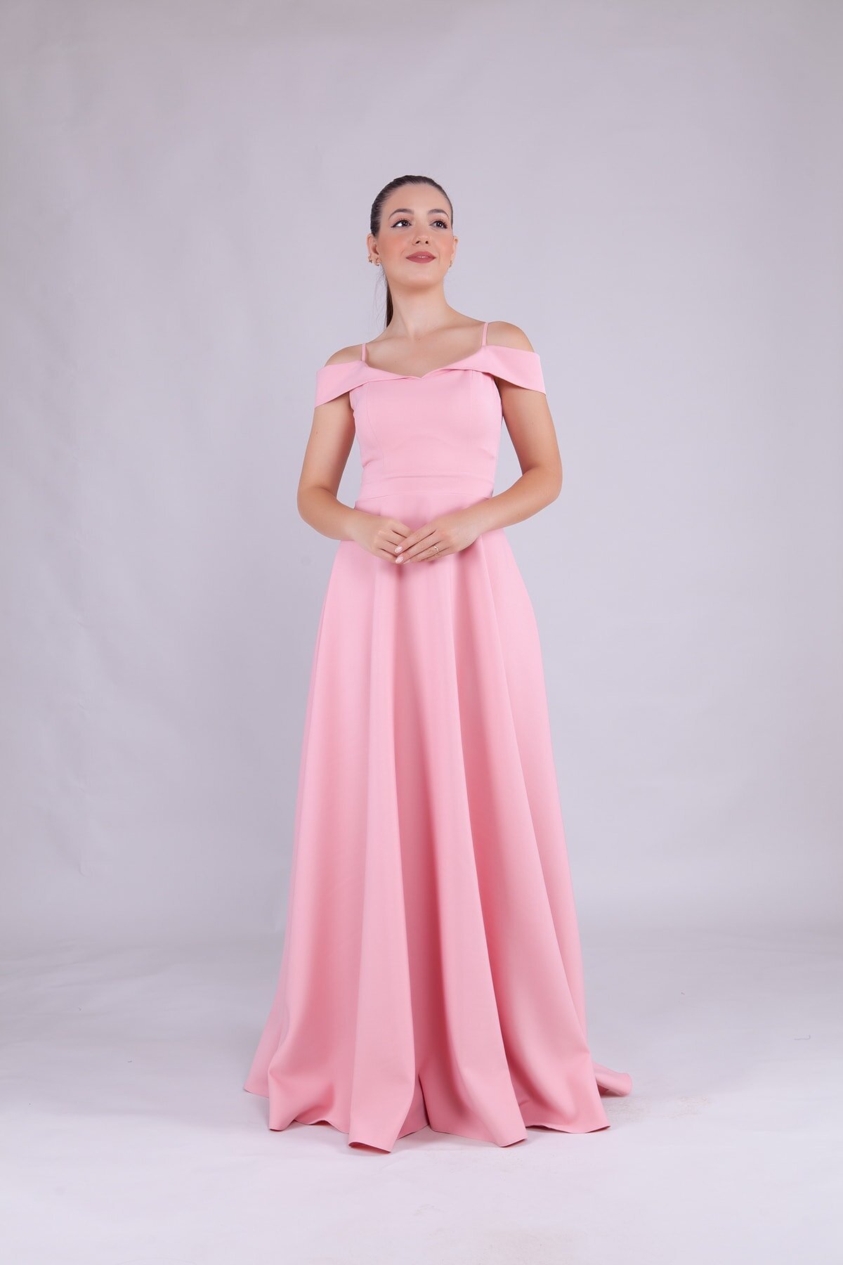 Long Strappy Strapless-Shoulder Detail Evening Dress - Dusty Pink - Bidoluelbise
