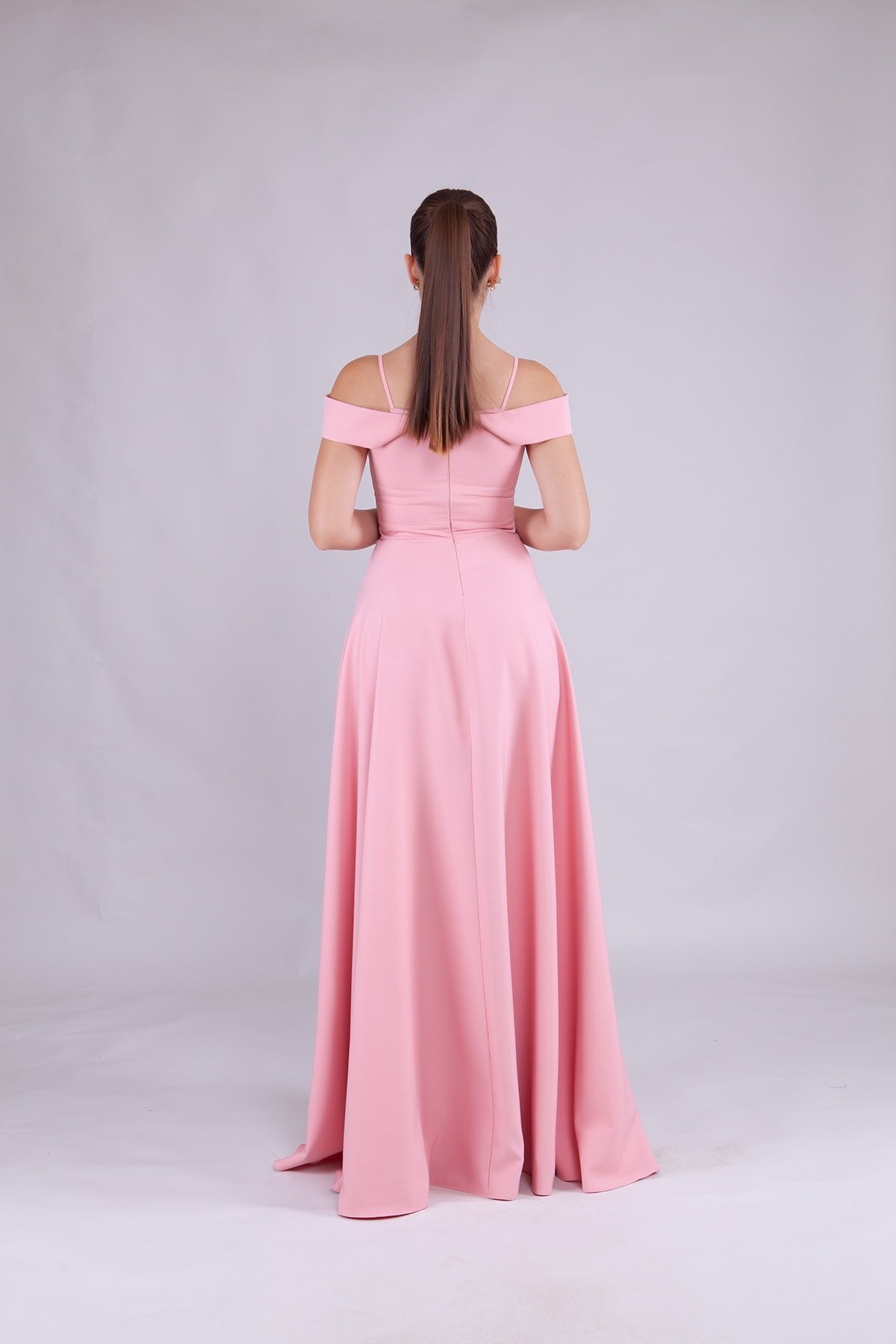 Long Strappy Strapless-Shoulder Detail Evening Dress - Dusty Pink - Bidoluelbise