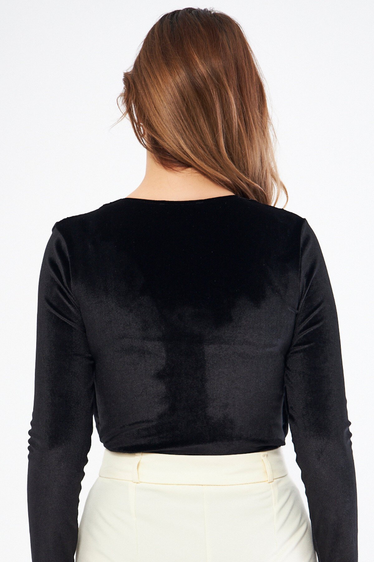 Long Sleeve Ruched Snap Bodysuit - Black - Bidoluelbise