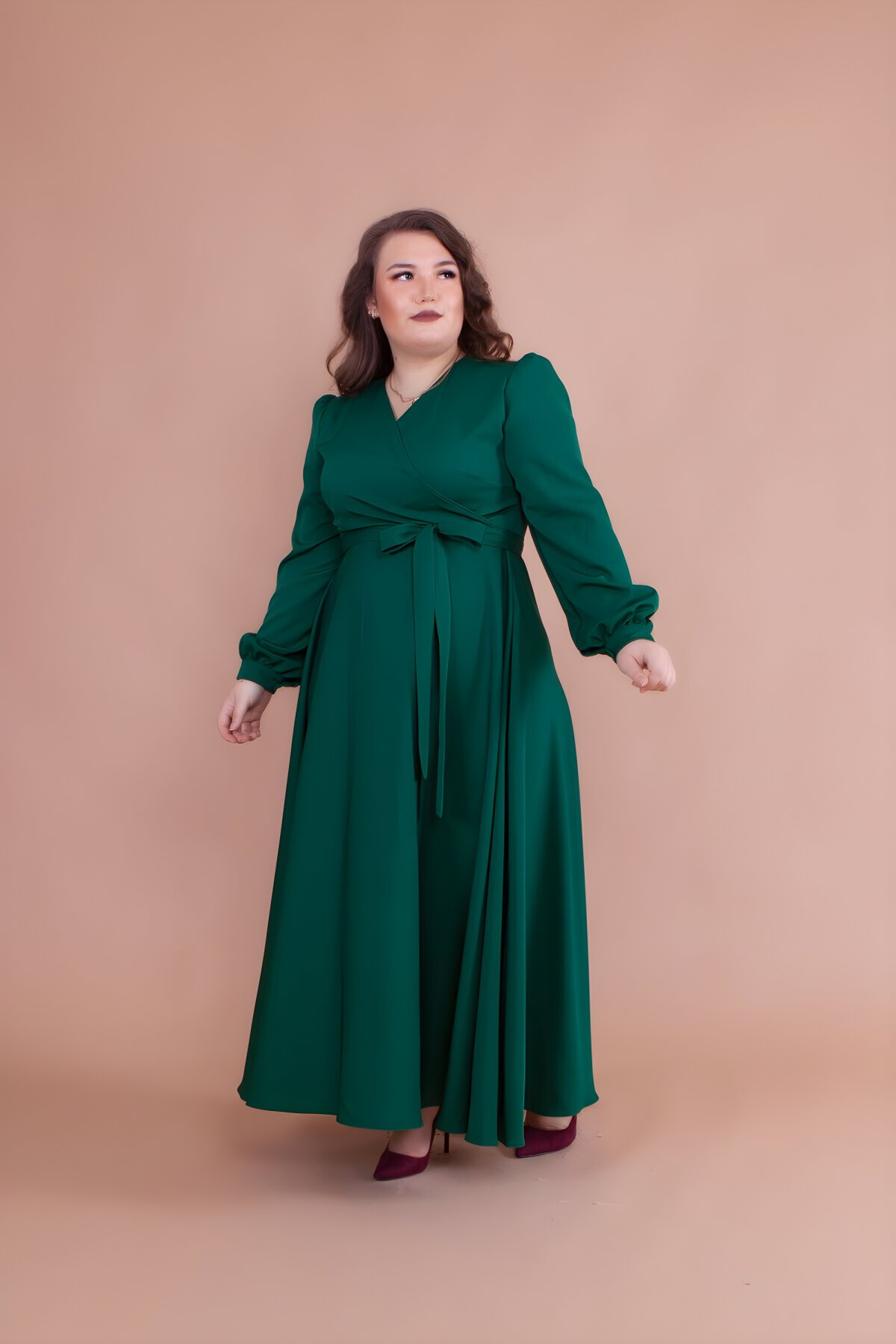 Zümrüt Büyük Beden Uzun Elbise - Bidoluelbise