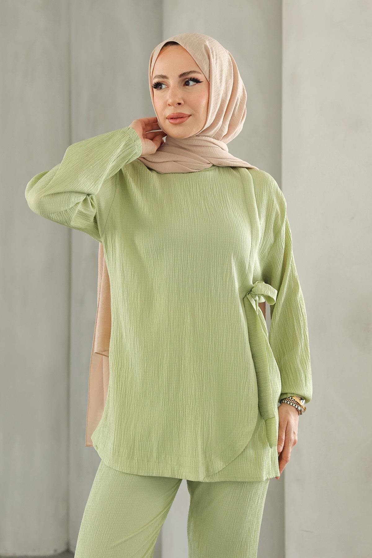 Two-Piece Modest Tie-Detail Set - Mint Green - Misskayle