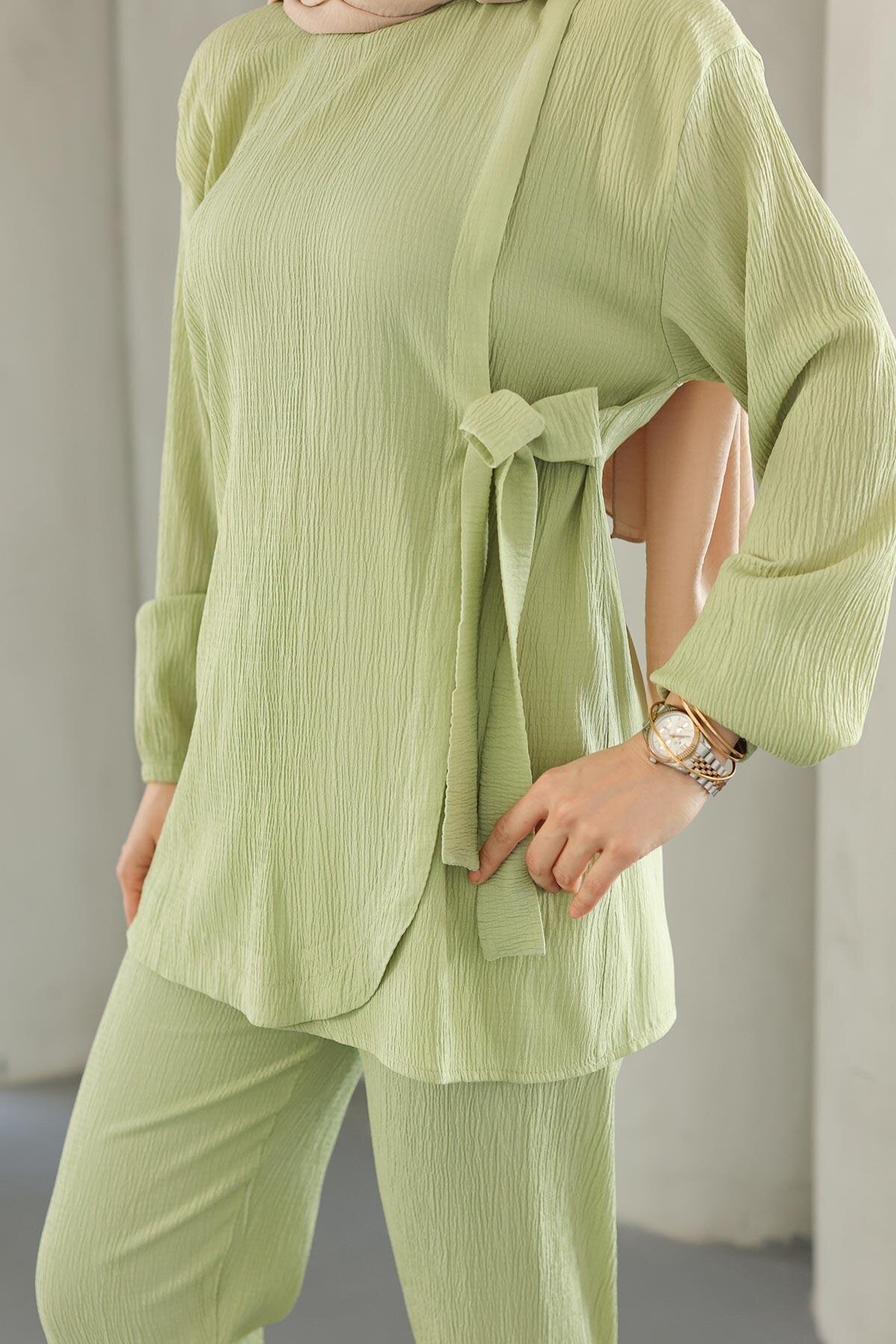 Two-Piece Modest Tie-Detail Set - Mint Green - Misskayle