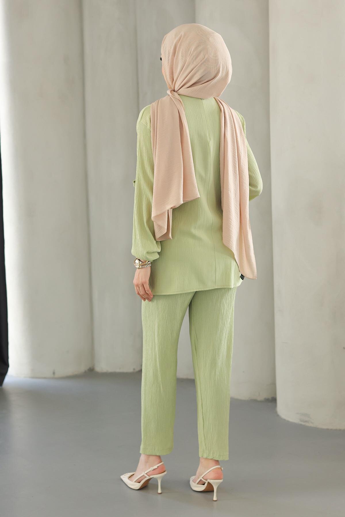 Two-Piece Modest Tie-Detail Set - Mint Green - Misskayle