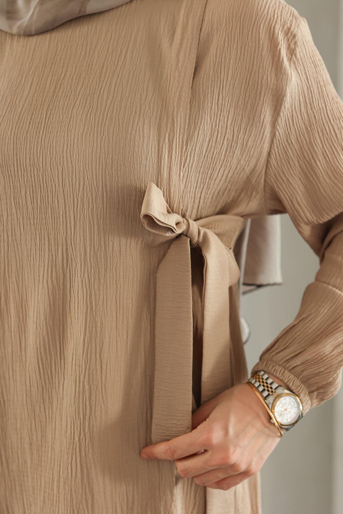 Modest Tie-Detail Two-Piece Set - Mink - Misskayle