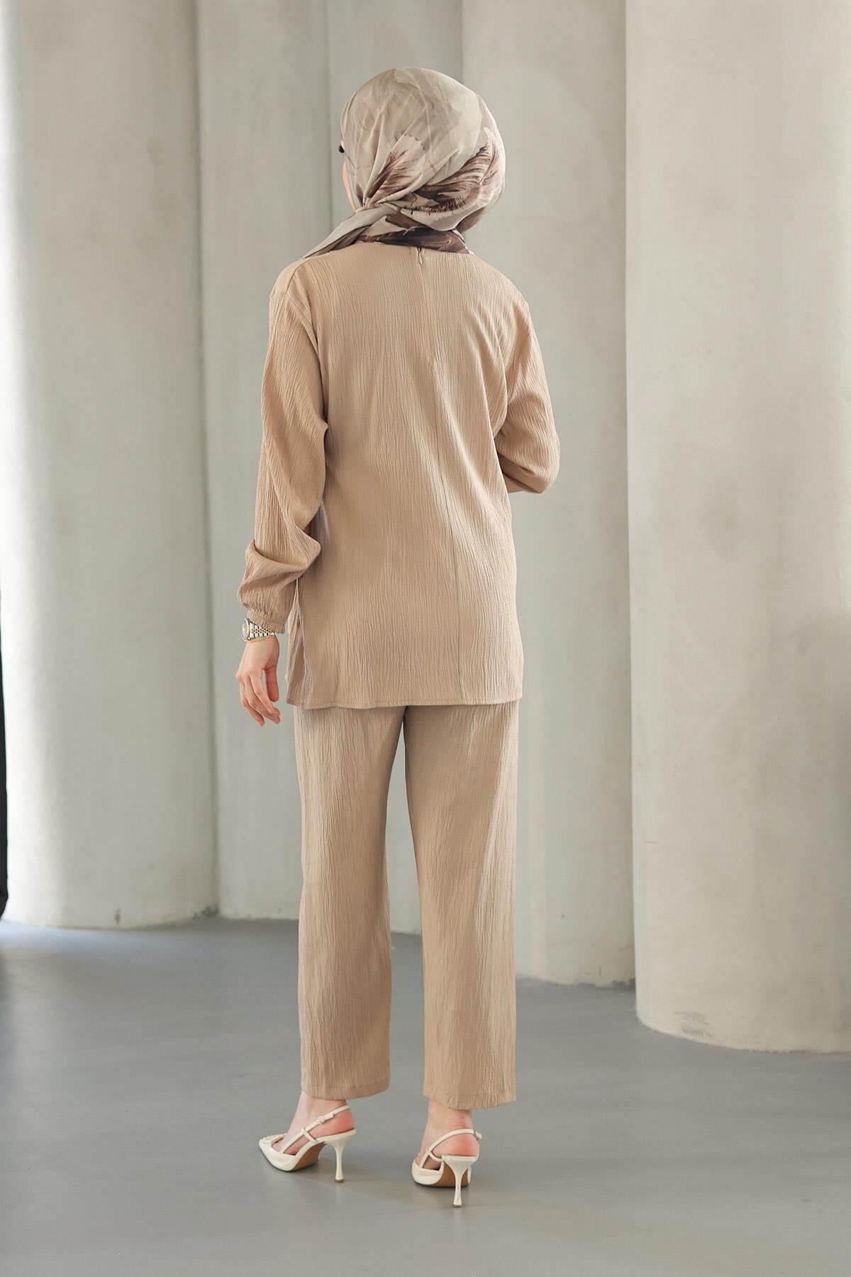 Modest Tie-Detail Two-Piece Set - Mink - Misskayle