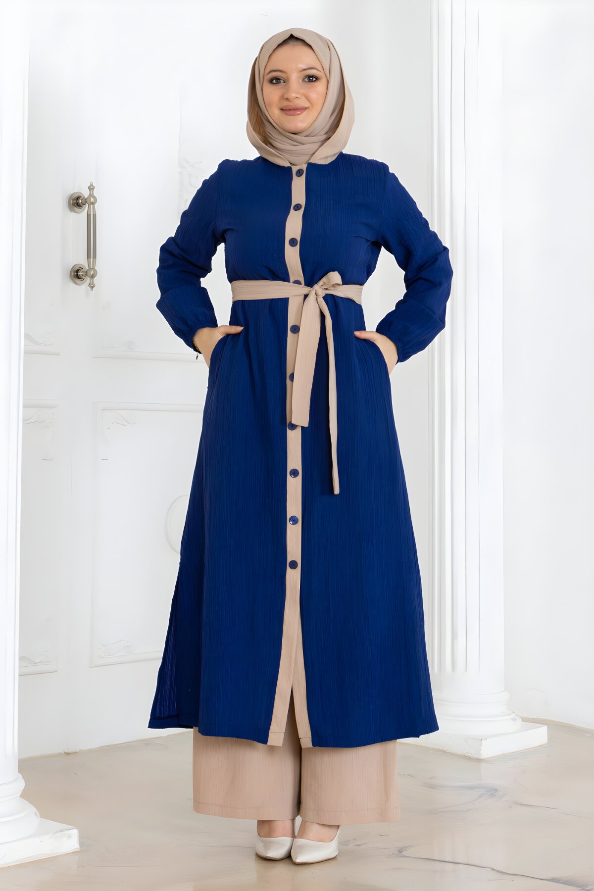 İndigo Kapüşonlu İkili Düğmeli Takım