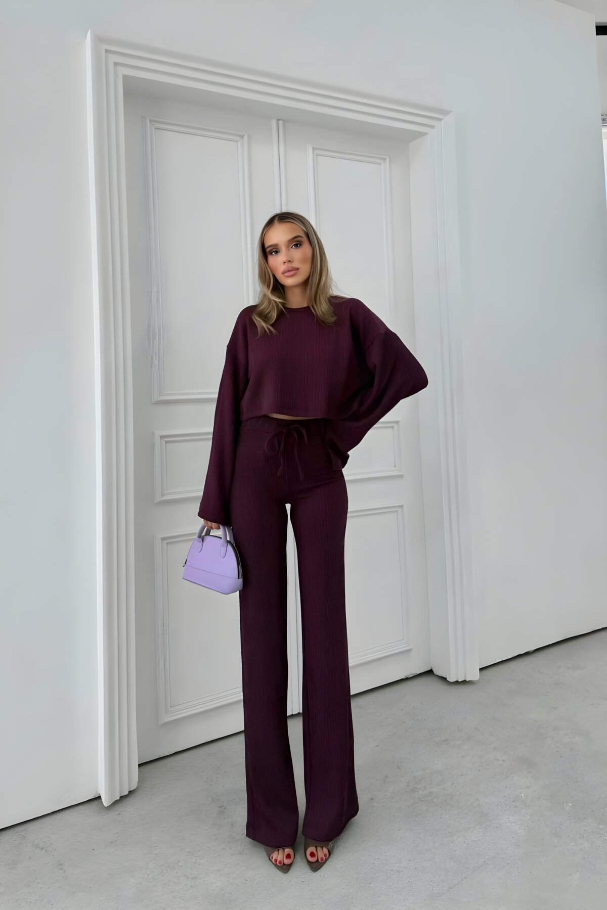 Mürdüm İspanyol Kol Bluz Ve Pantolon İkili Takım - MOZENA