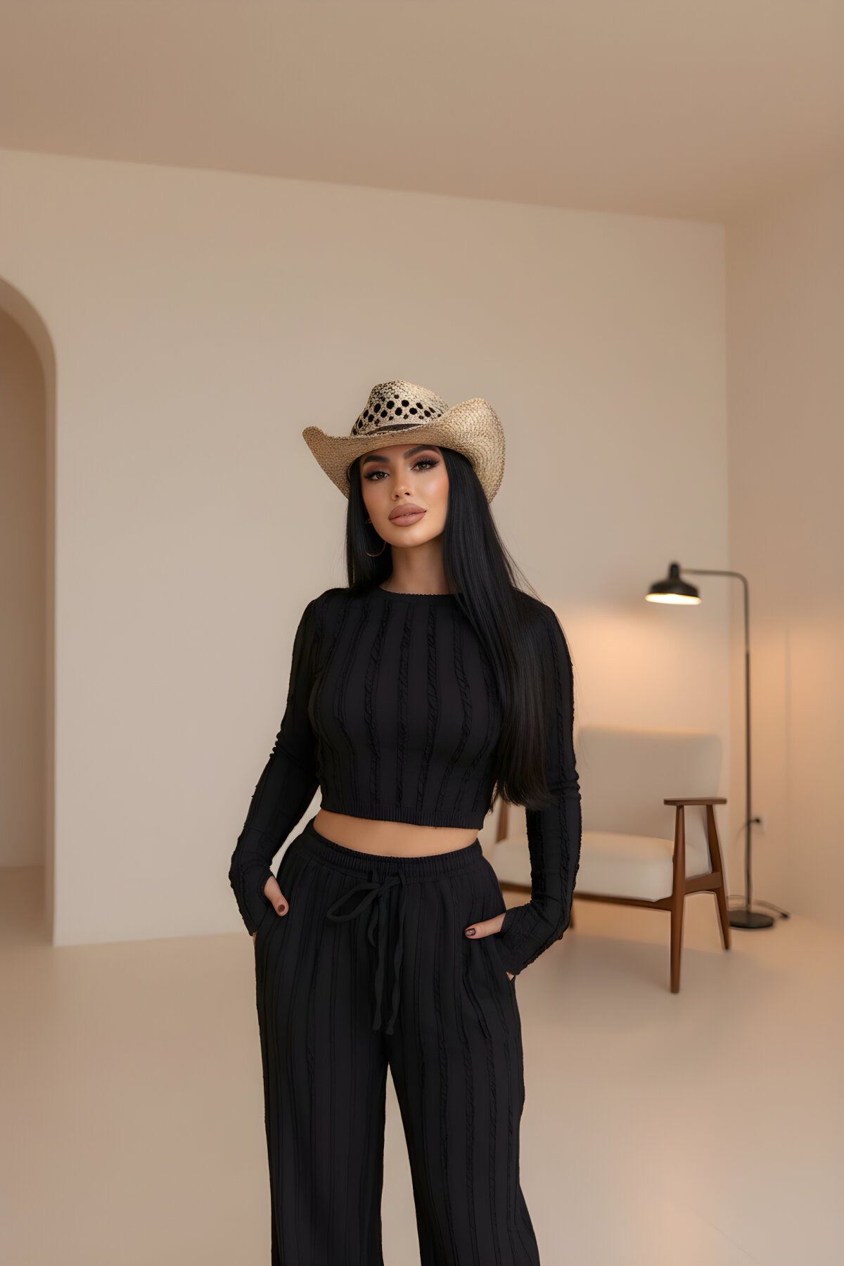 Siyah Fitilli İkili Ters Dikiş Takım - MOZENA