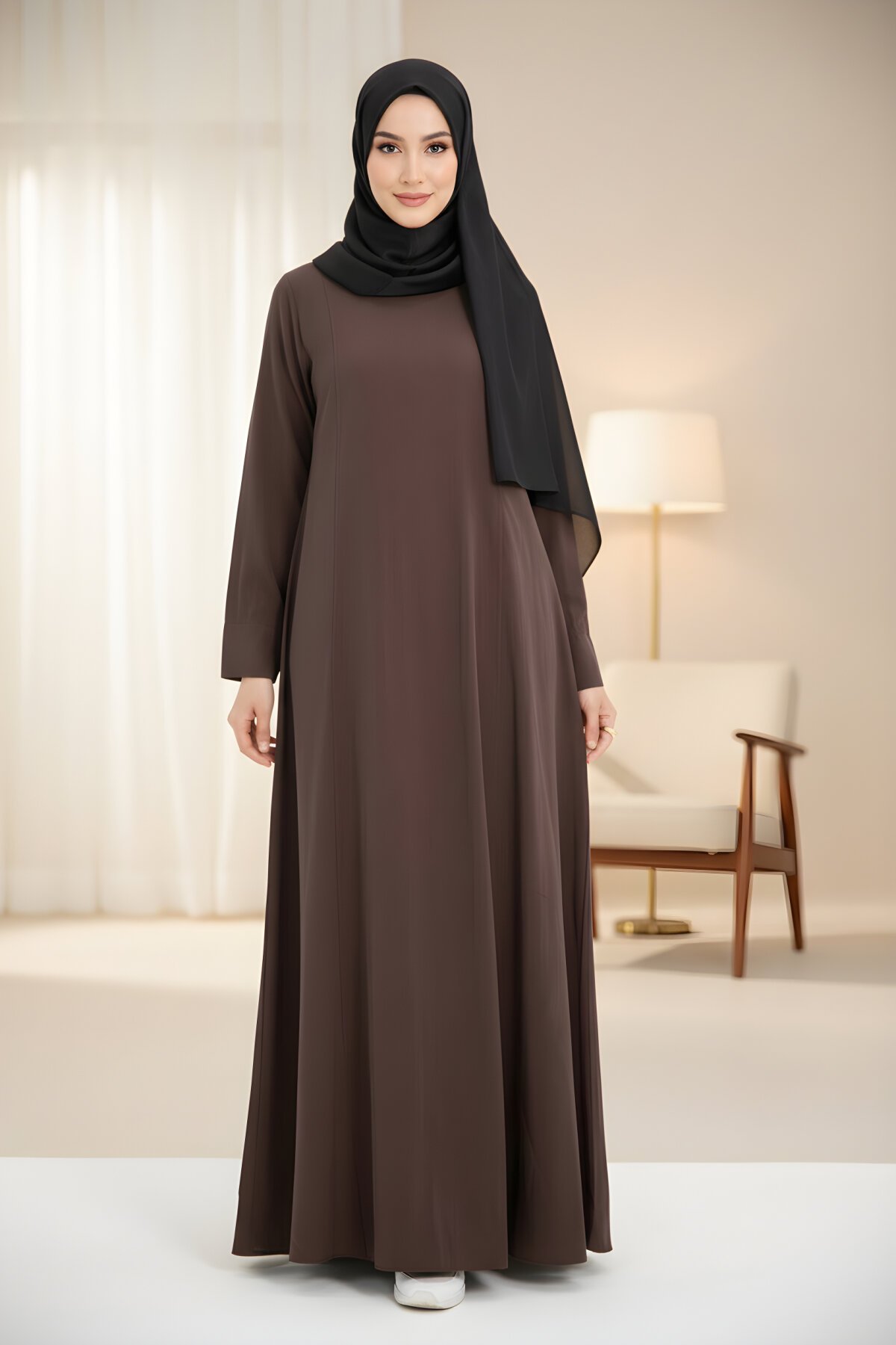 Acı Kahve Modal Cupra Drapeli Yırtmaç Kol Elbise Acı Kahve Modal Cupra Drapeli Yırtmaç Kol Elbise