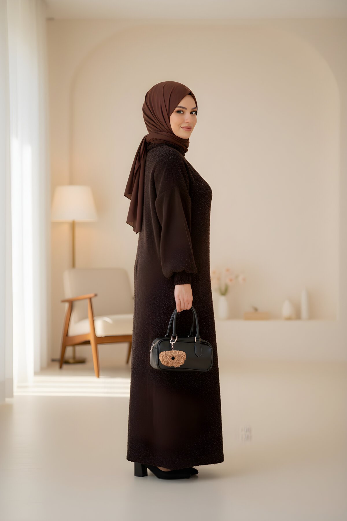 Acı Kahve Oversize Tasarım Triko Elbise Acı Kahve Oversize Tasarım Triko Elbise