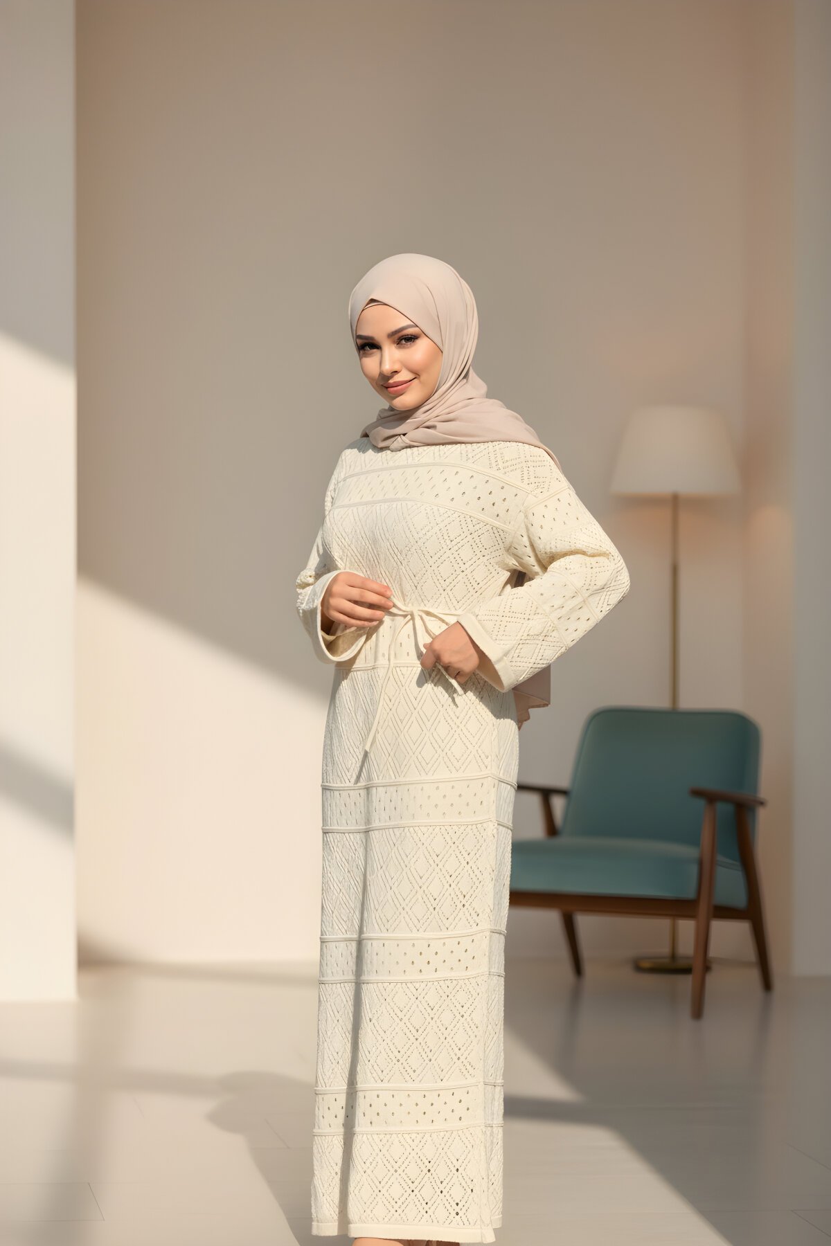 Ekru Otantik Uzun Kol İçlikli Triko Elbise Ekru Otantik Uzun Kol İçlikli Triko Elbise