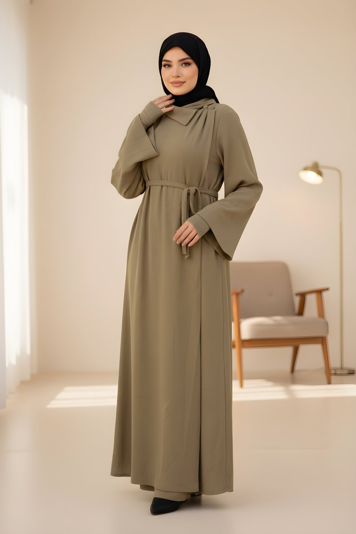 Haki Örme Ferace Anvelop Kolluklu Elbise Haki Örme Ferace Anvelop Kolluklu Elbise