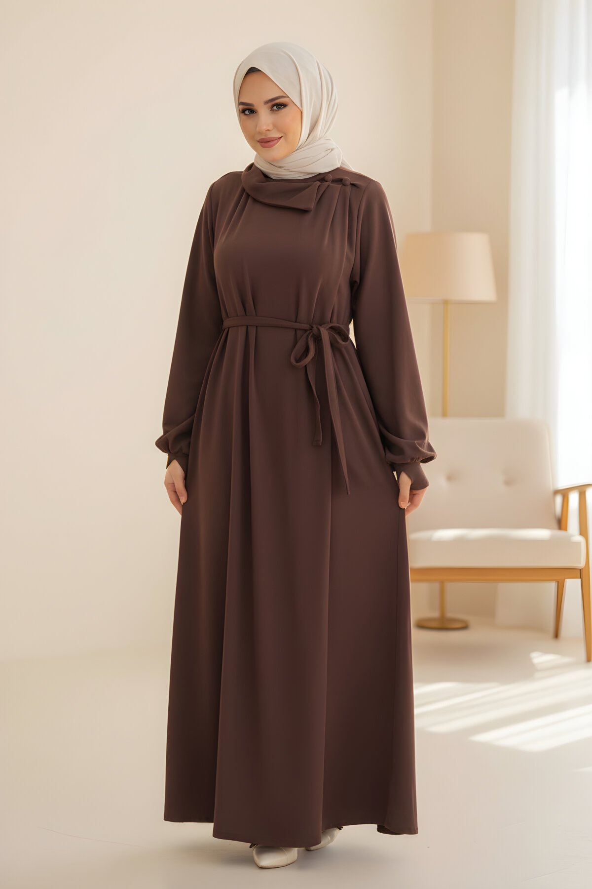 Kahverengi Örme Ferace Anvelop Kolluklu Elbise Kahverengi Örme Ferace Anvelop Kolluklu Elbise