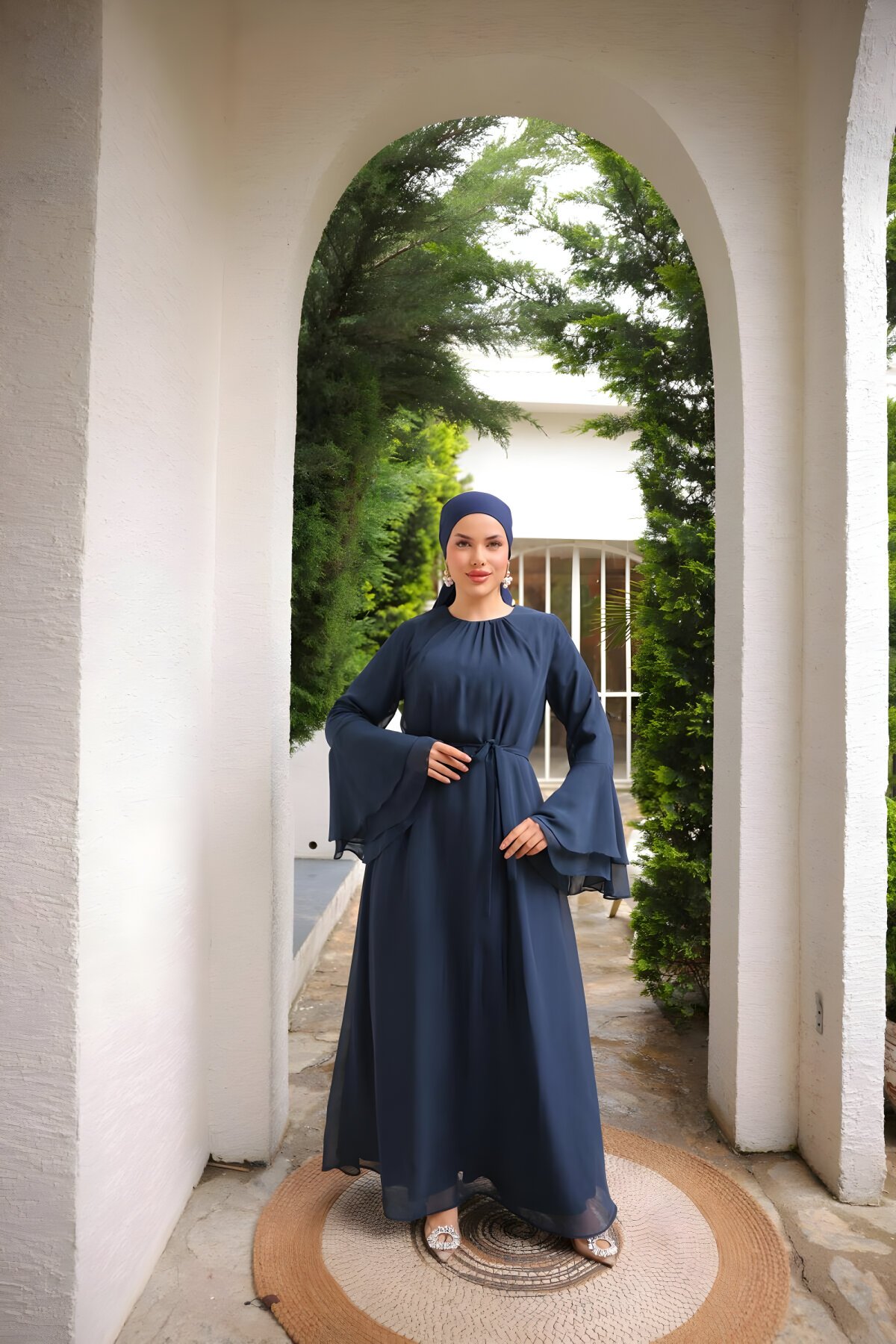 Lacivert Şifon Astarlı Abiye Elbise Lacivert Şifon Astarlı Abiye Elbise