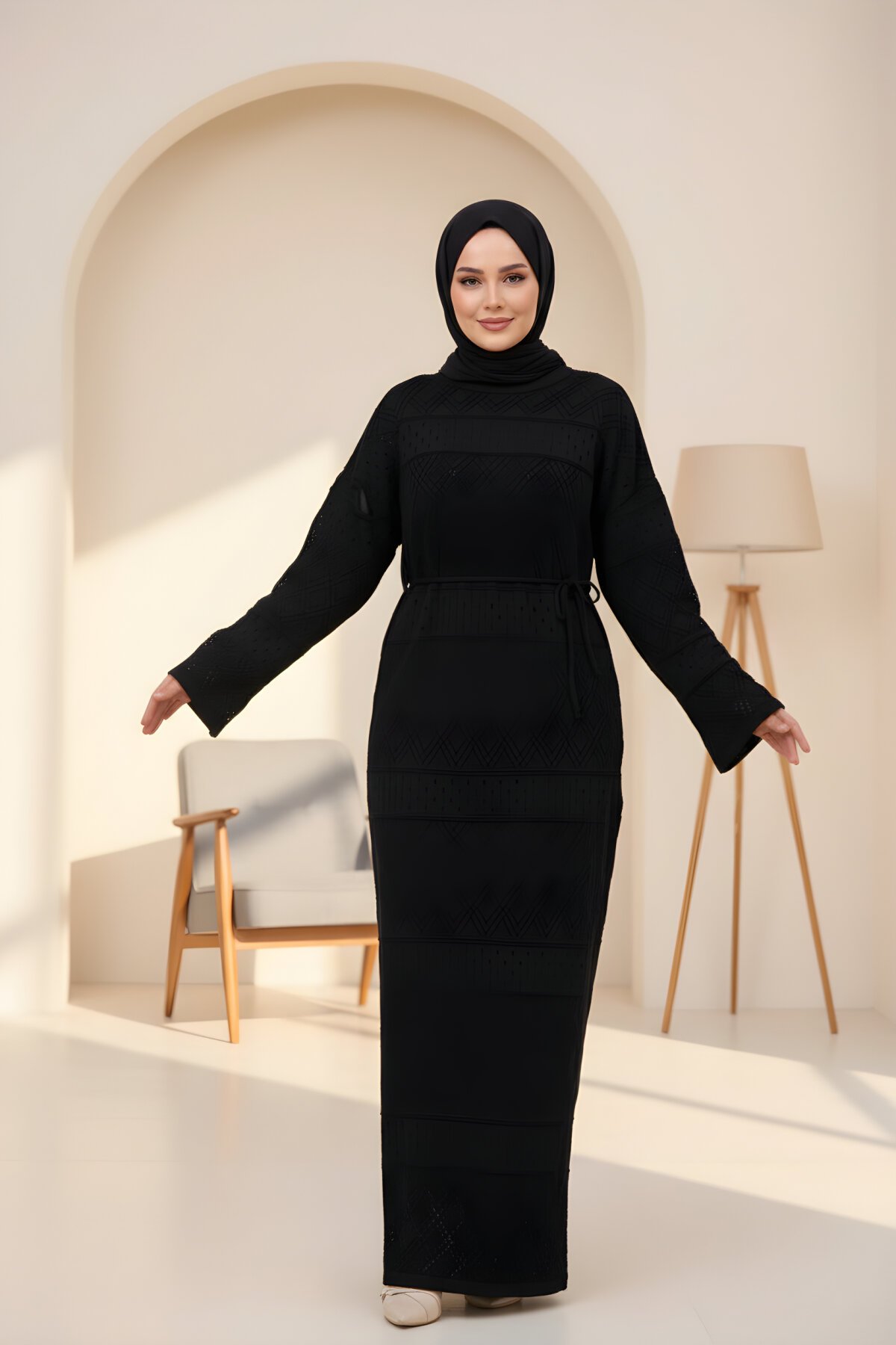Siyah Uzun Kol İçlikli Otantik Triko Elbise Siyah Uzun Kol İçlikli Otantik Triko Elbise