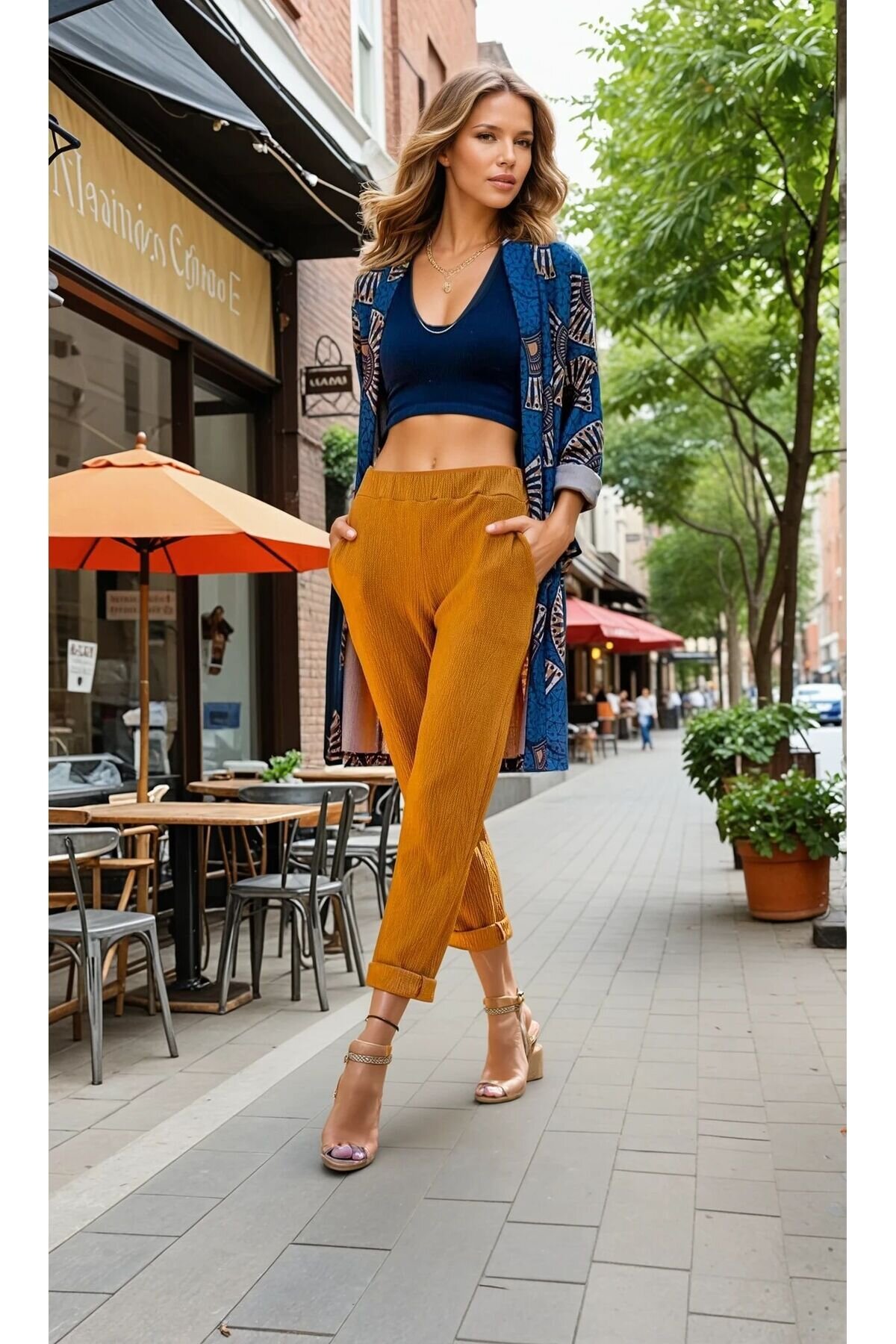 High-Waist Relaxed Soft-Textured Stretchy Elasticated Waist Pants - Brown - Pasaklı Giyim